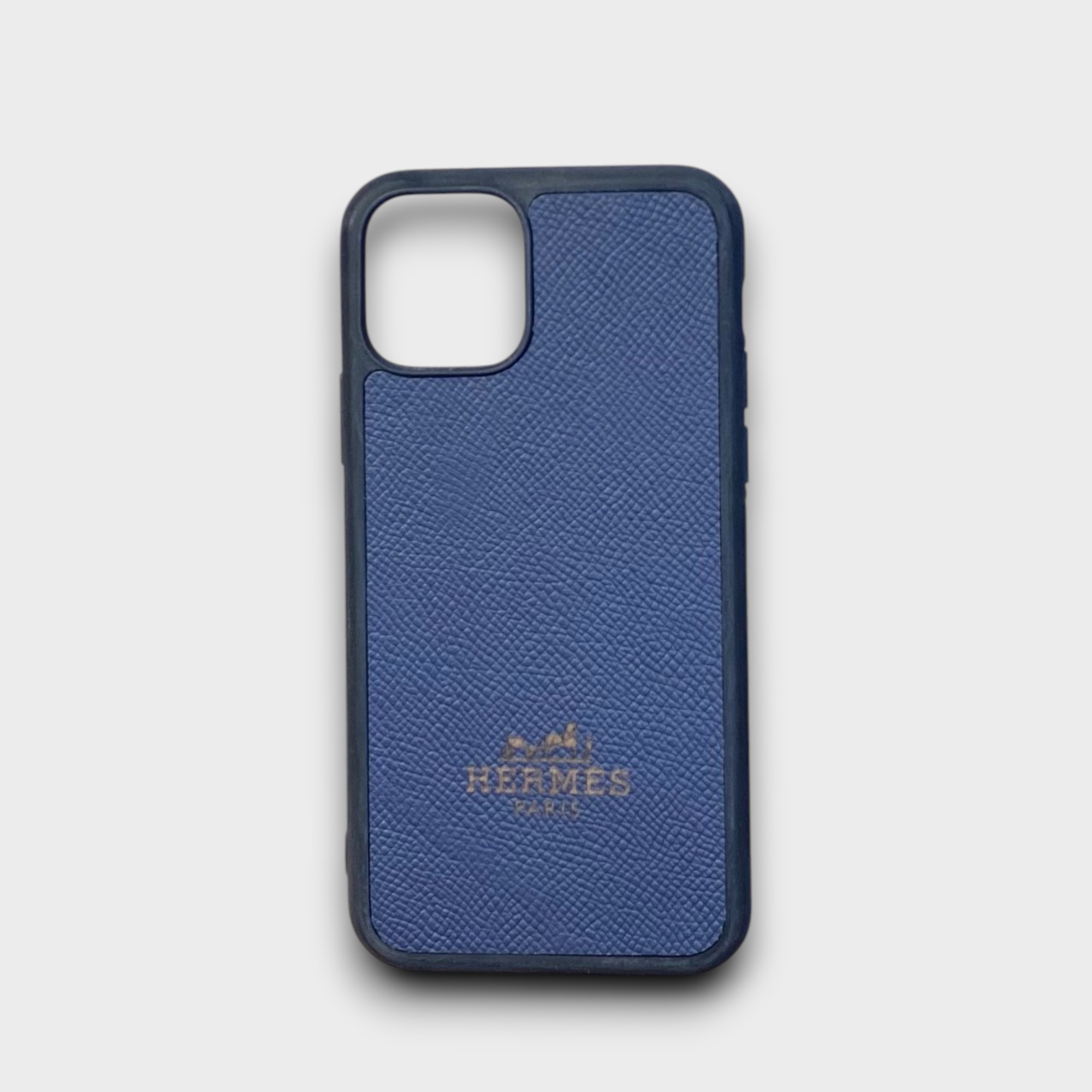 LS1280 - Ốp da thủ công viền đen khắc Hermes - Epsom - E3 Xanh navy - 11 Pro