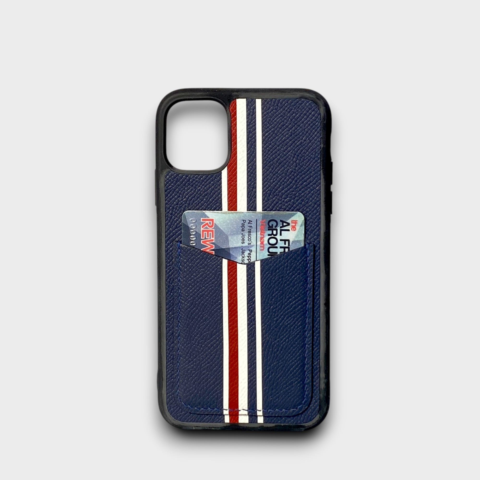LS1293 - Ốp da thủ công viền đen Thom Browne khe thẻ dọc - Epsom - E3 Xanh navy - 11