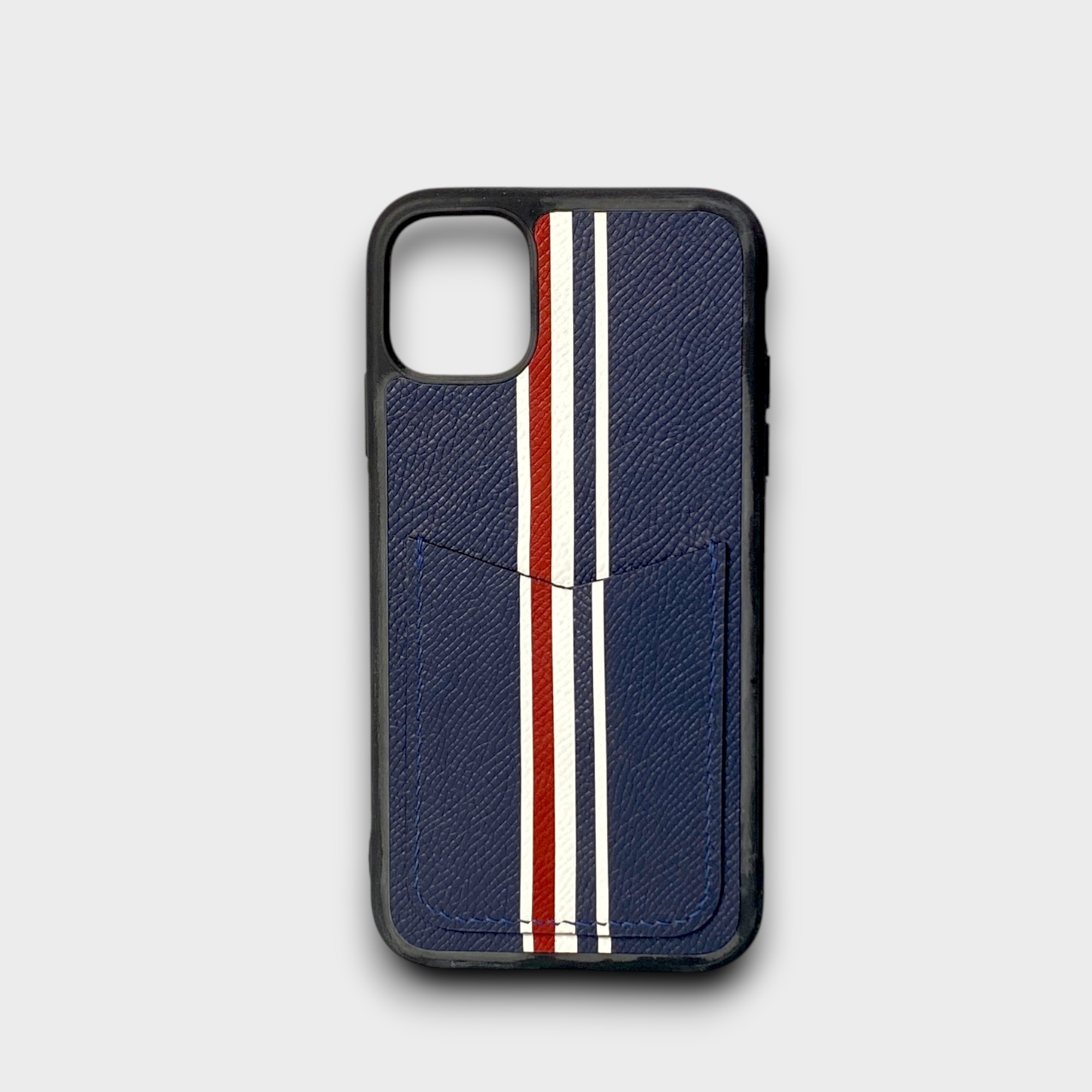 LS1293 - Ốp da thủ công viền đen Thom Browne khe thẻ dọc - Epsom - E3 Xanh navy - 11