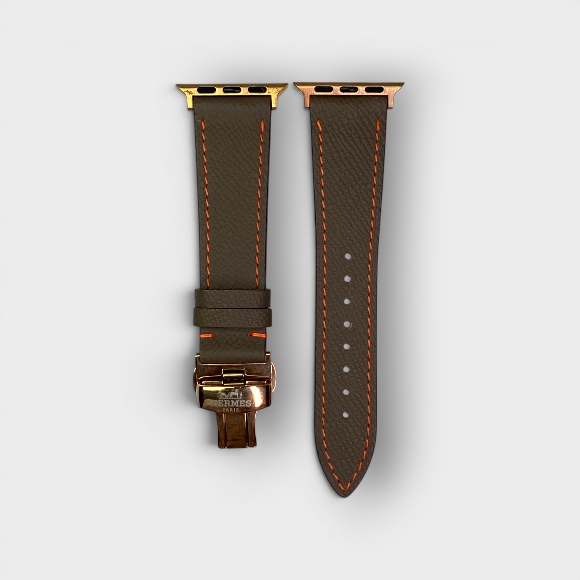 LS1316 - Dây da thủ công mix chỉ màu - Epsom - E15 Nâu tây - Khoá Bướm Vàng hồng - 38/40/41mm