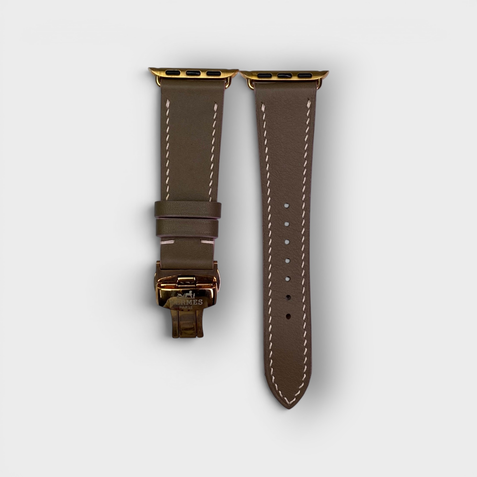 LS1333 - Dây da thủ công mix chỉ màu - Epsom - E15 Nâu tây - Khoá Bướm Vàng hồng - 38/40/41mm