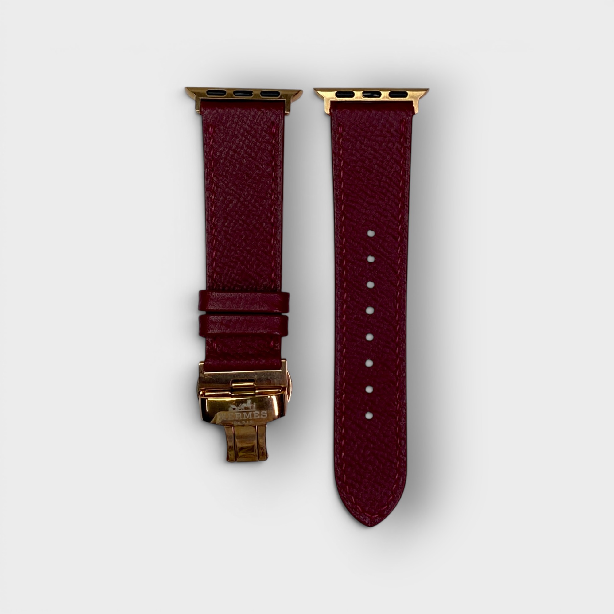 LS1335 - Dây da thủ công - Epsom - E8 Đỏ mận - Khoá Bướm Vàng hồng - 38/40/41mm