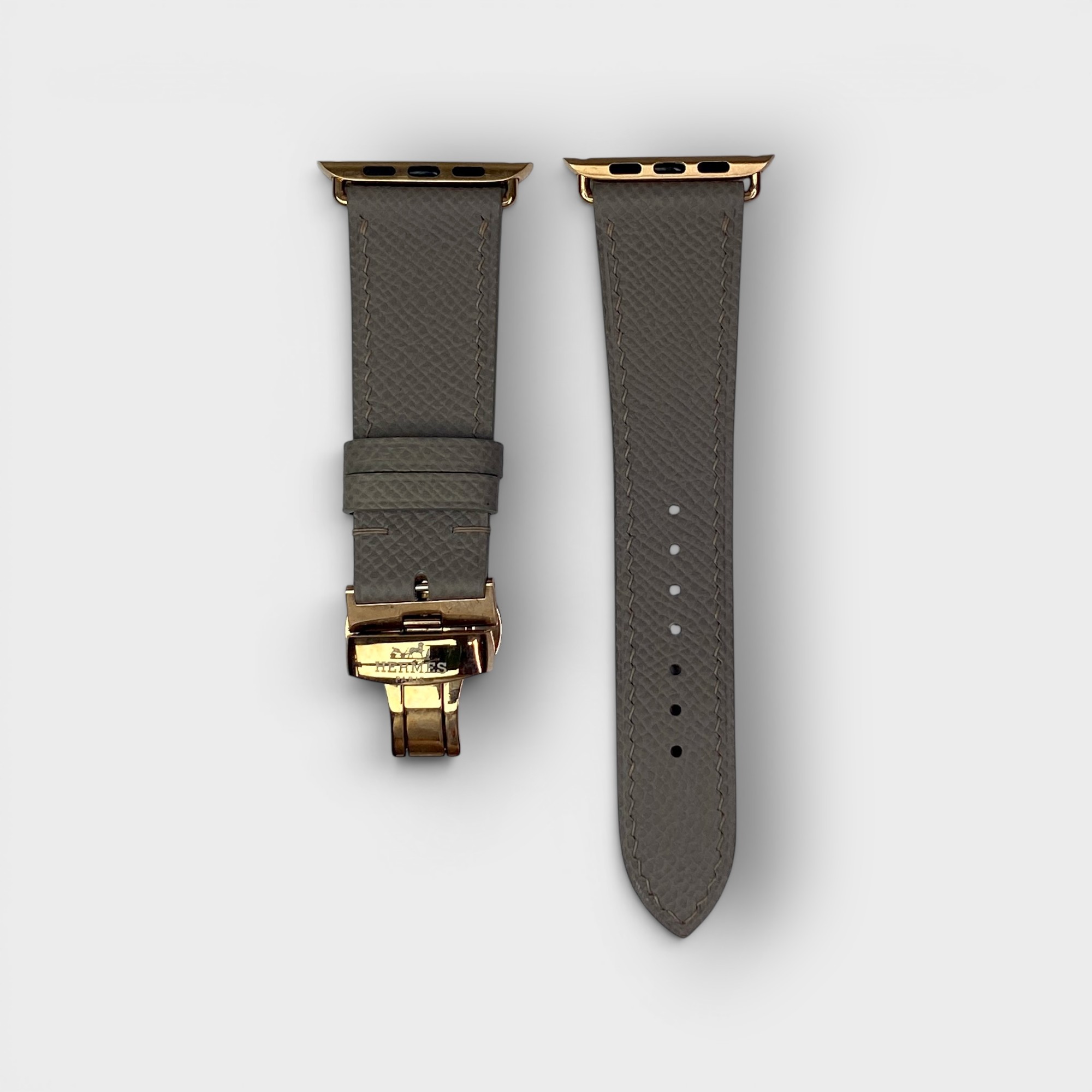 LS1402 - Dây da thủ công - Epsom - E17 Xám - Khoá Bướm Vàng hồng - 42/44/45/46/49mm