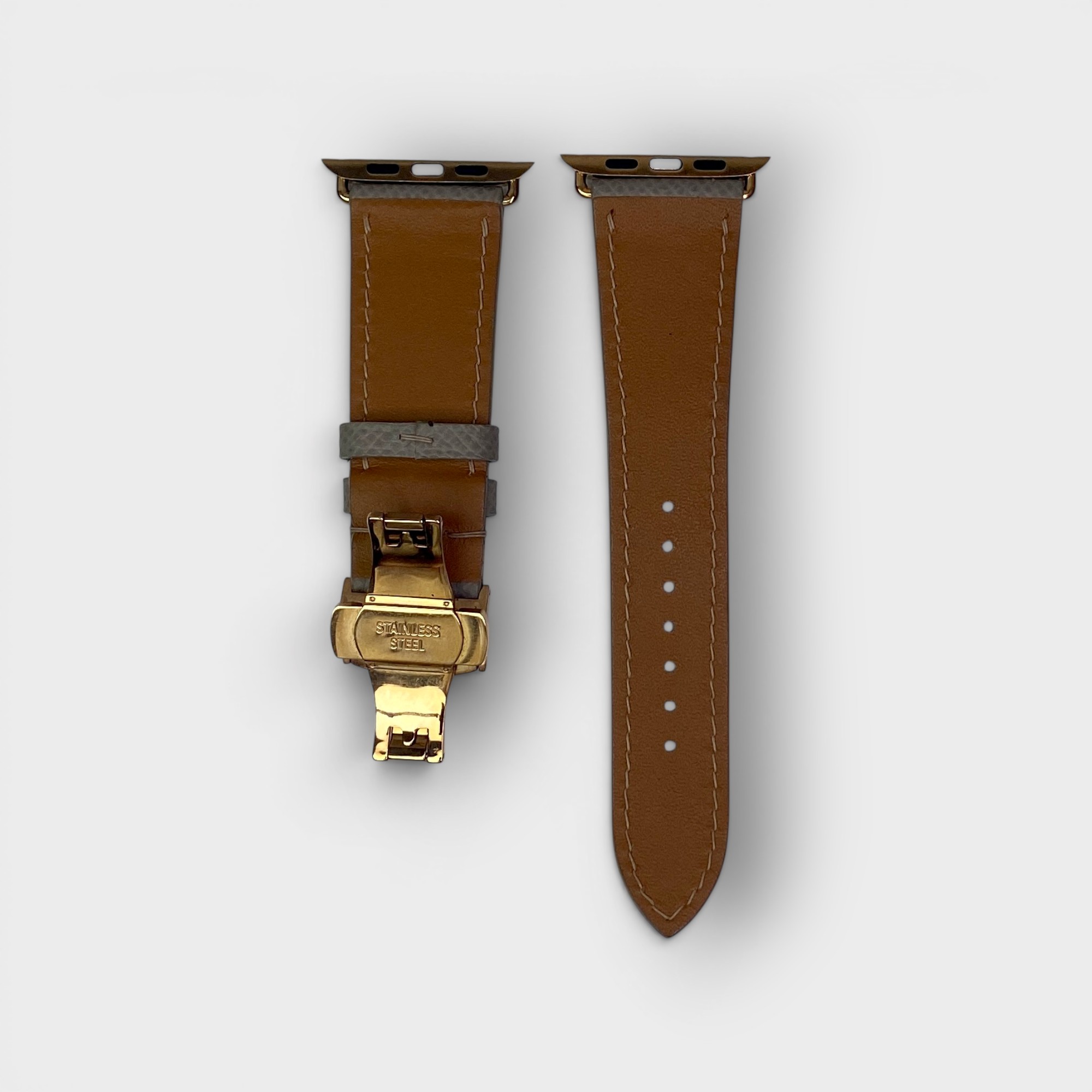 LS1402 - Dây da thủ công - Epsom - E17 Xám - Khoá Bướm Vàng hồng - 42/44/45/46/49mm