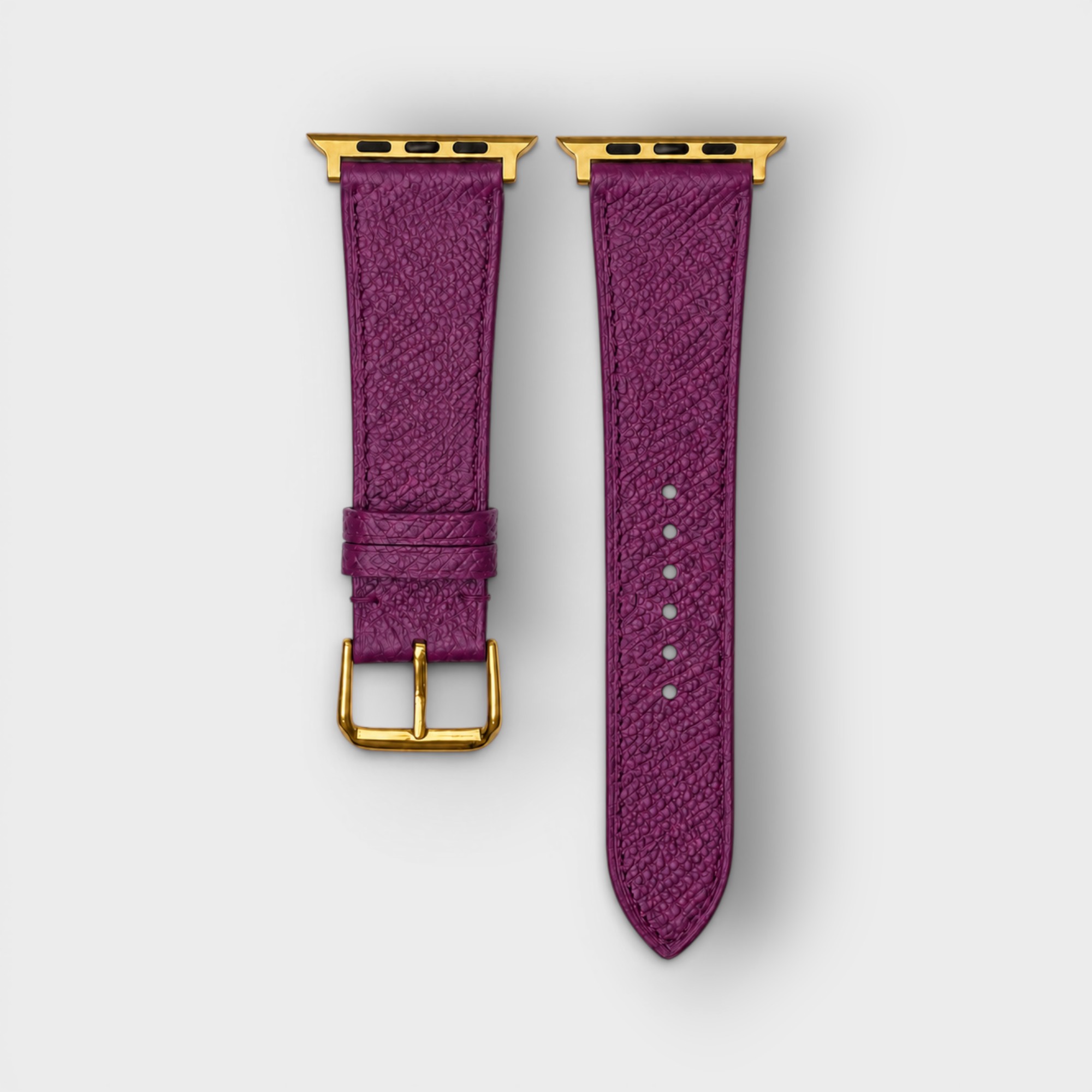 LS1411 - Dây da thủ công - Epsom - E19 Tím đậm - Khoá Kim Vàng - 42/44/45/46/49mm
