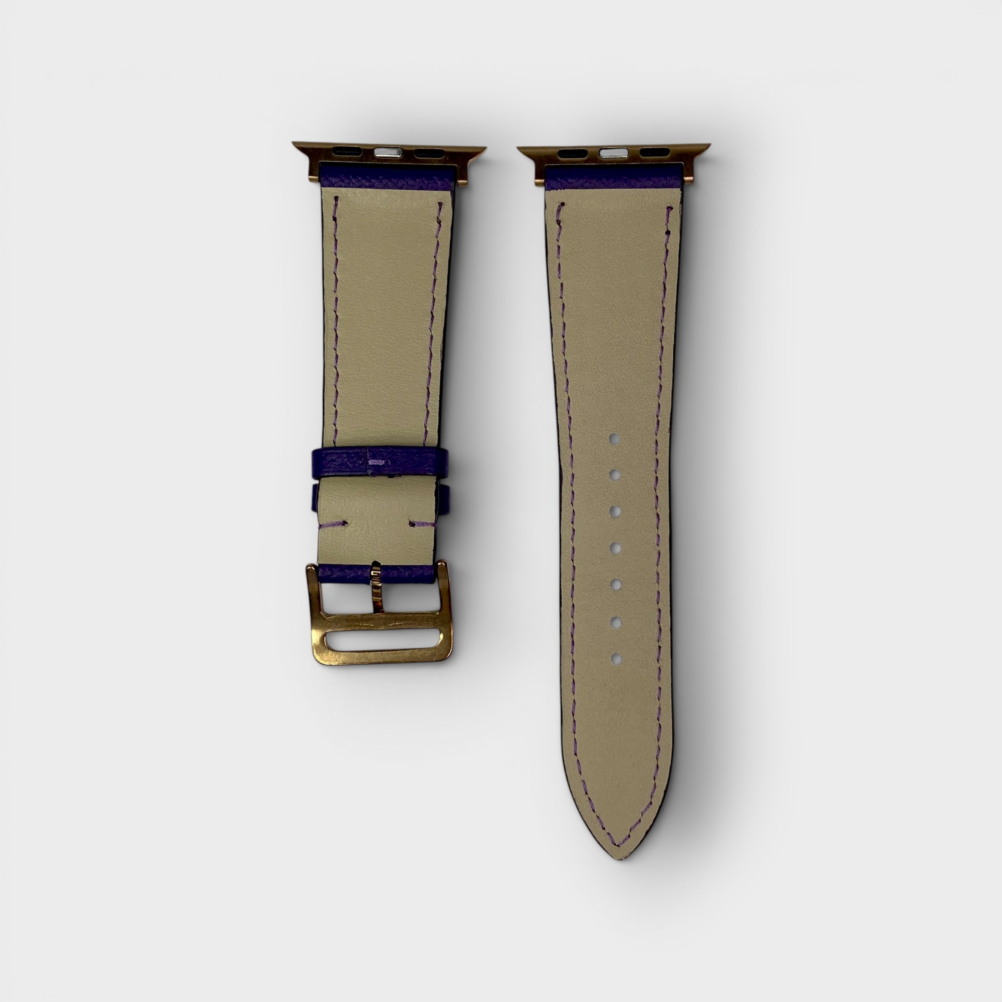 LS1411 - Dây da thủ công - Epsom - E19 Tím đậm - Khoá Kim Vàng - 42/44/45/46/49mm
