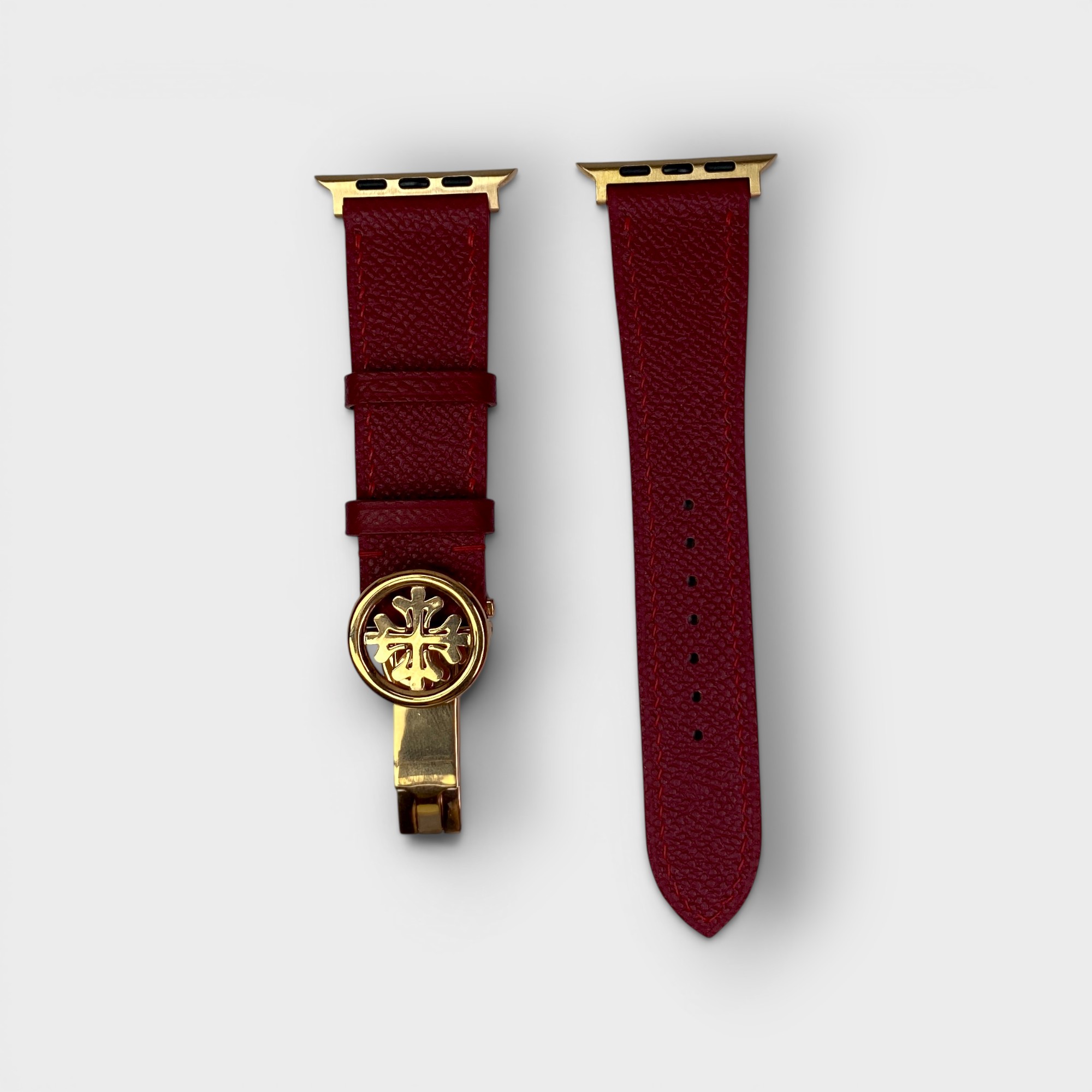LS1414 - Dây da thủ công - Epsom - E9 Đỏ đô - Khoá Patek Vàng - 42/44/45/46/49mm