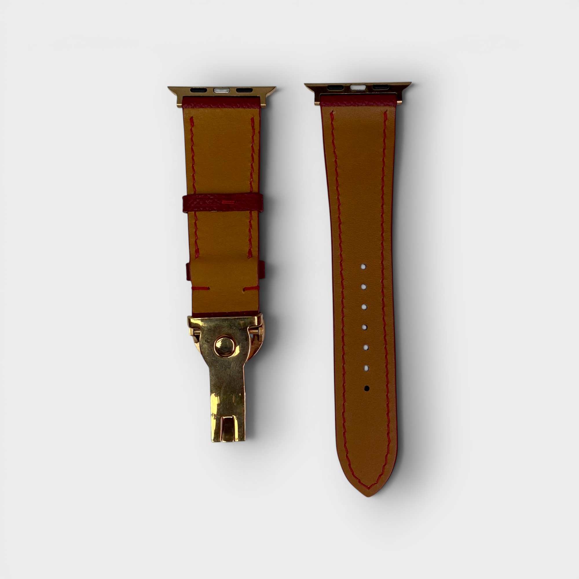 LS1414 - Dây da thủ công - Epsom - E9 Đỏ đô - Khoá Patek Vàng - 42/44/45/46/49mm