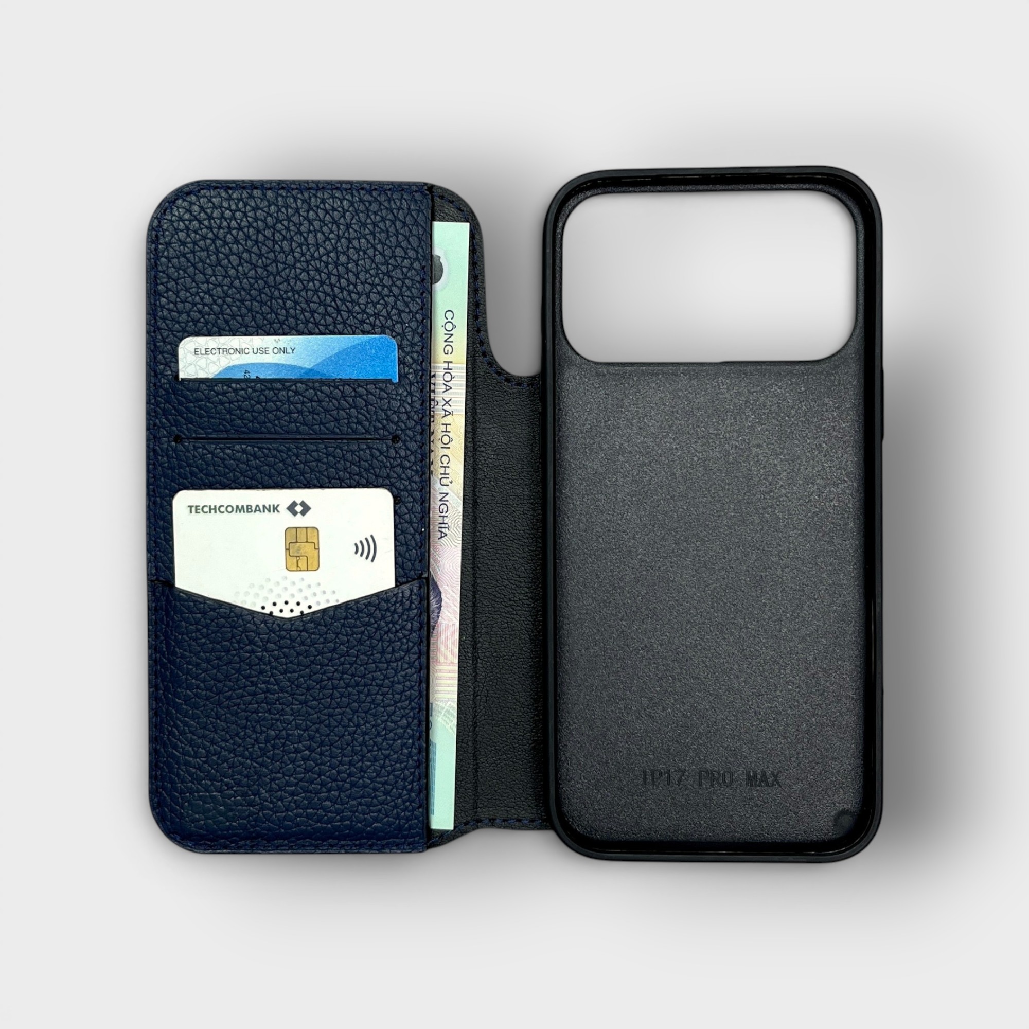 LS1472 - Bao da thủ công viền đen Flip - Togo - E3 Xanh navy - 17 Promax