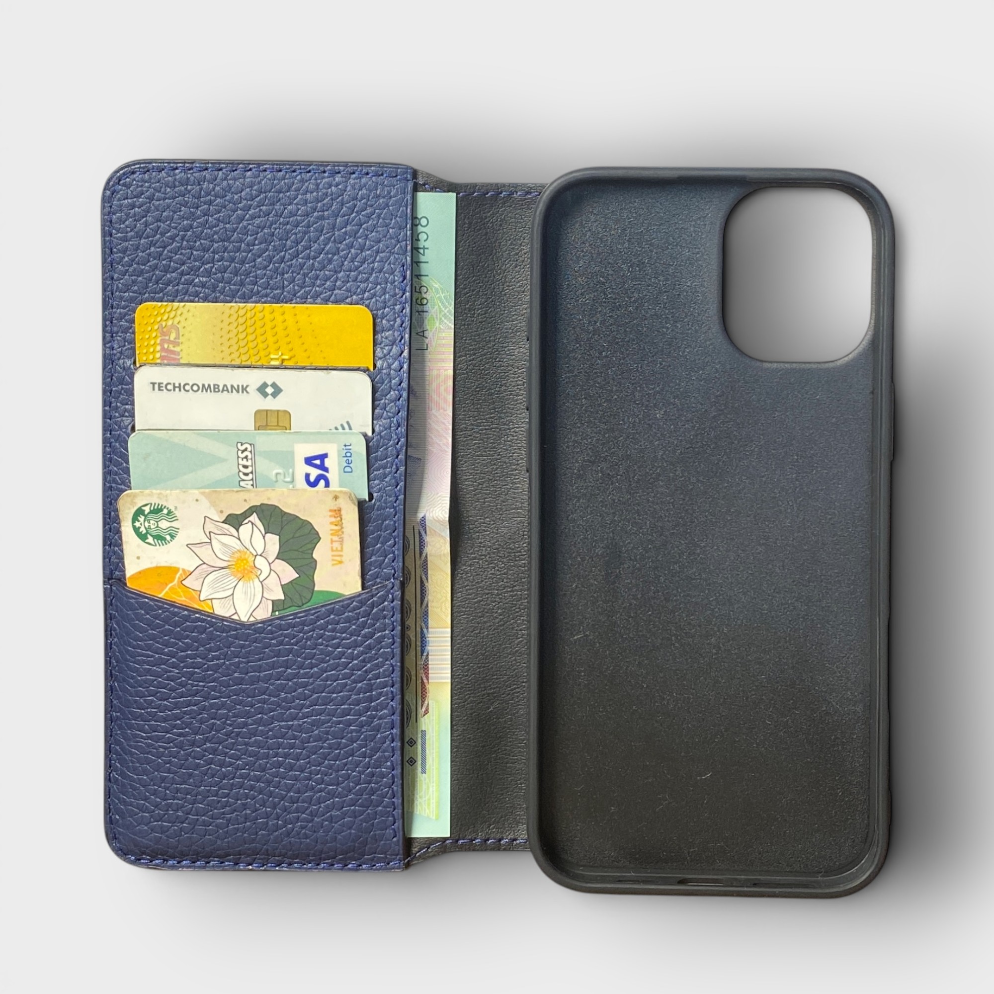 LS1497 - Bao da thủ công viền đen Flip - Togo - TG4 Xanh navy - 16 Plus