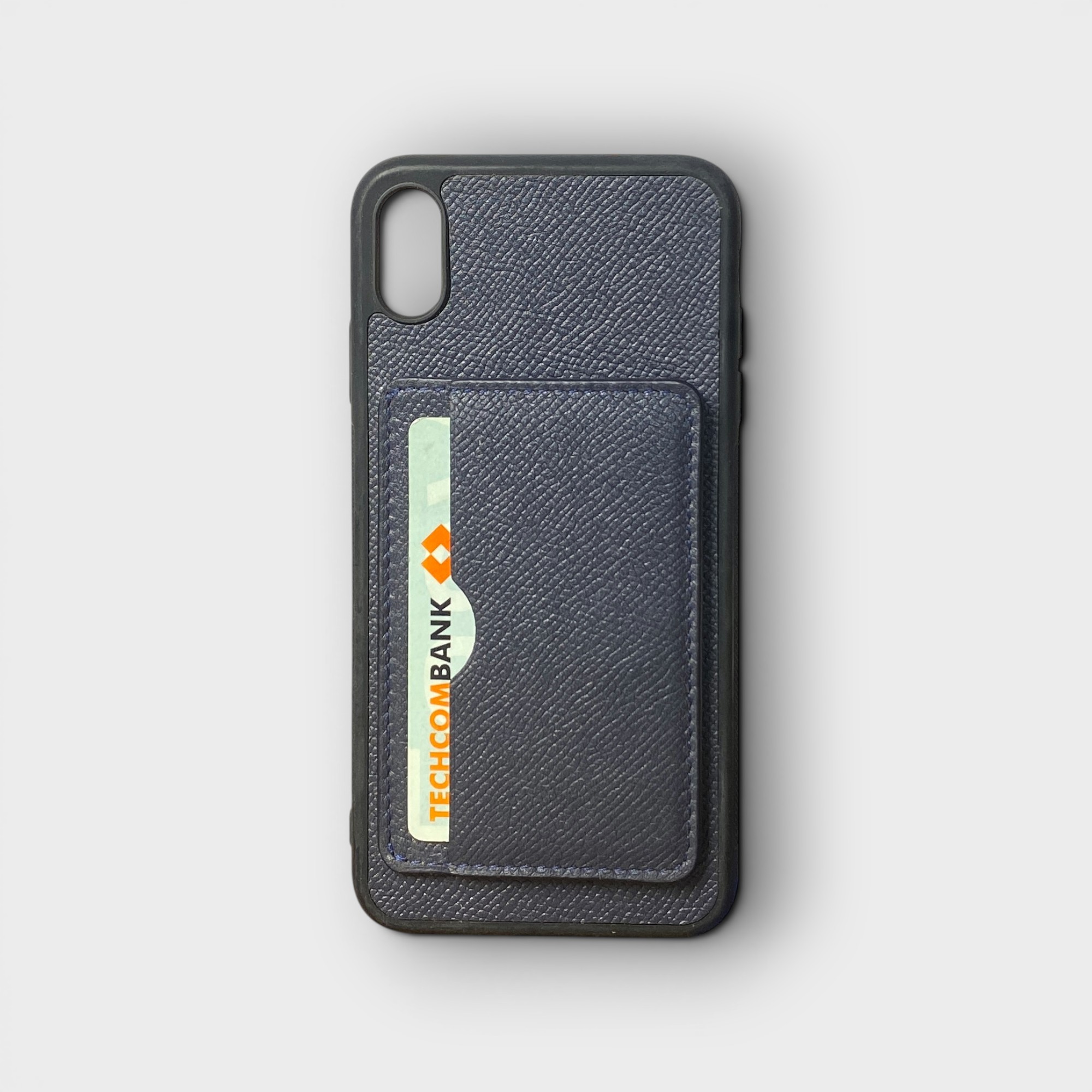 LS1499 - Ốp da thủ công viền đen khe thẻ ngang - Epsom - E3 Xanh navy - XS Max