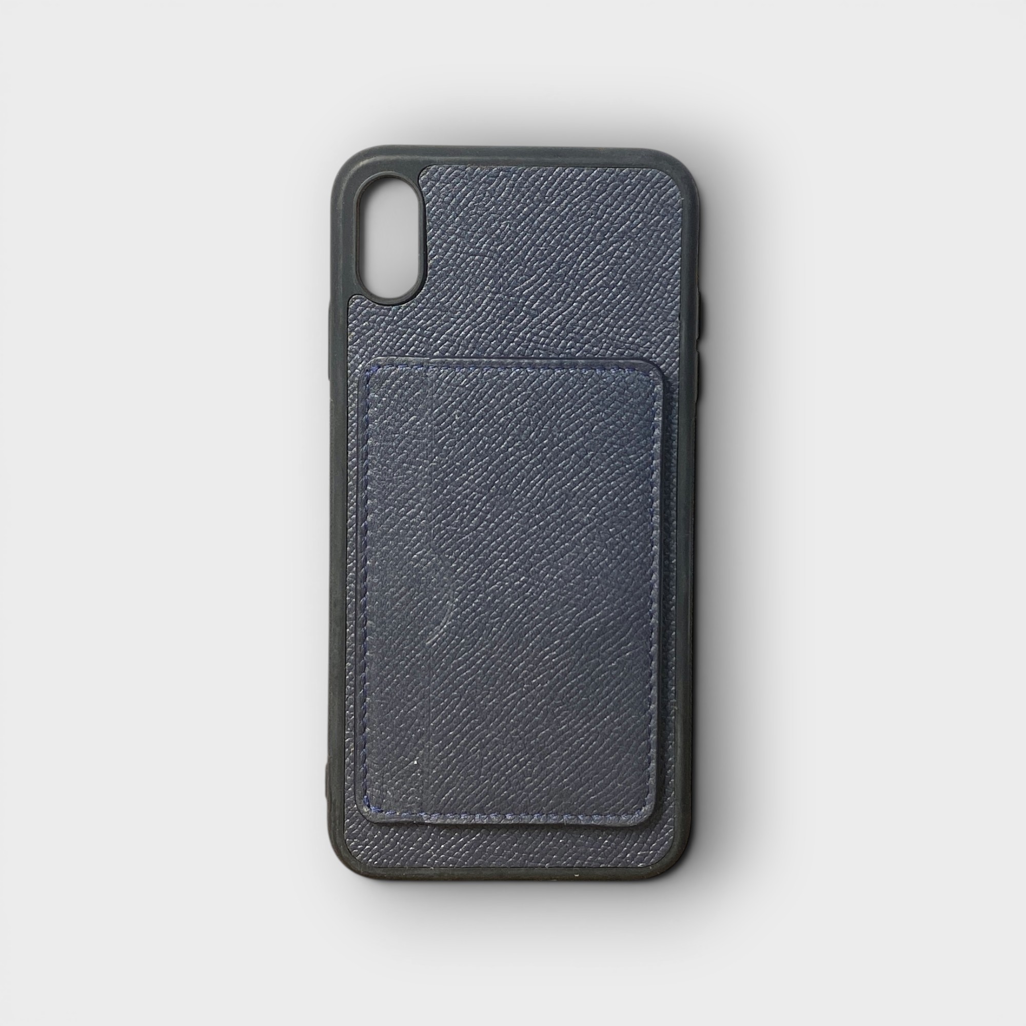 LS1499 - Ốp da thủ công viền đen khe thẻ ngang - Epsom - E3 Xanh navy - XS Max
