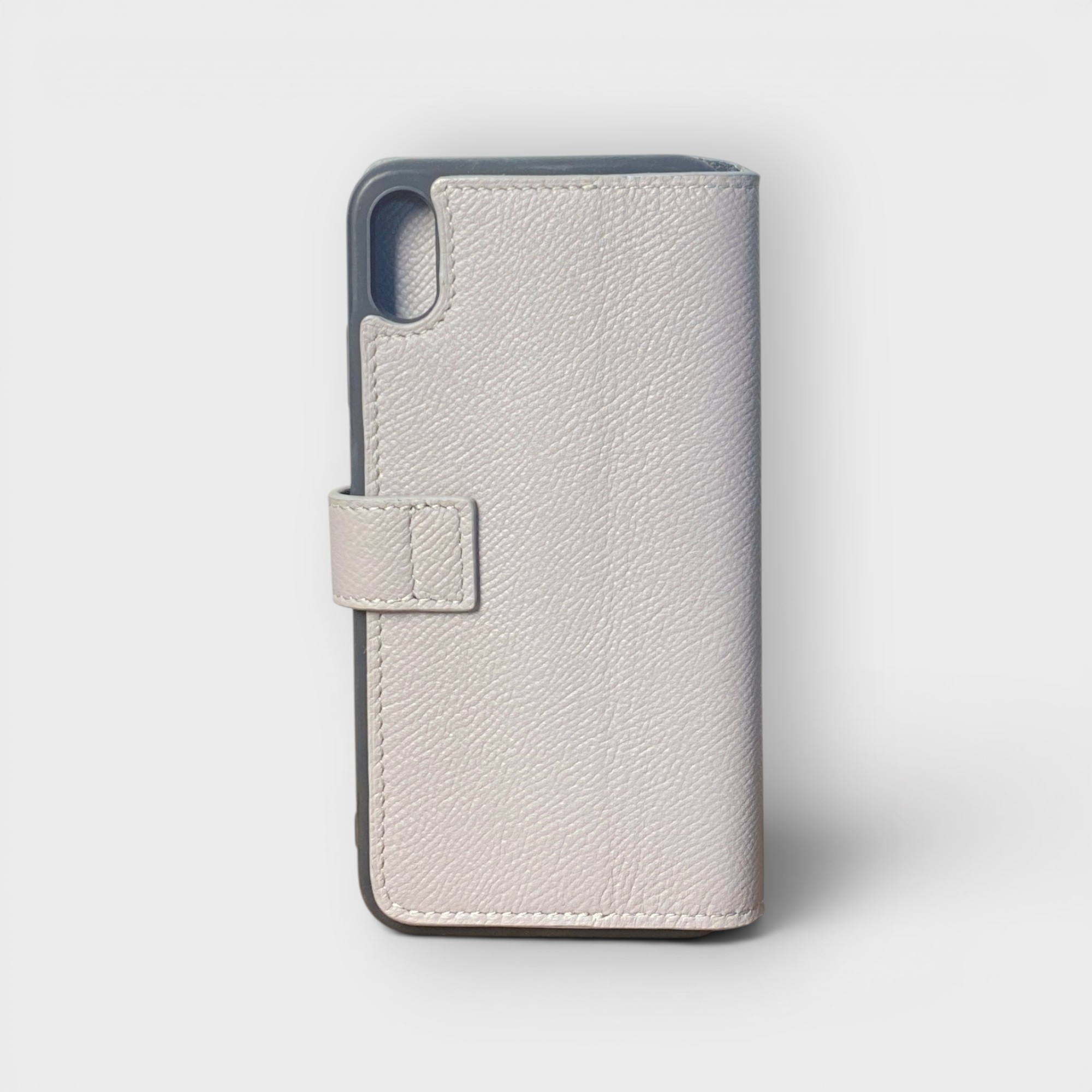 LS1541 - Bao da thủ công viền đen Flip - Epsom - E17 Xám - XS Max