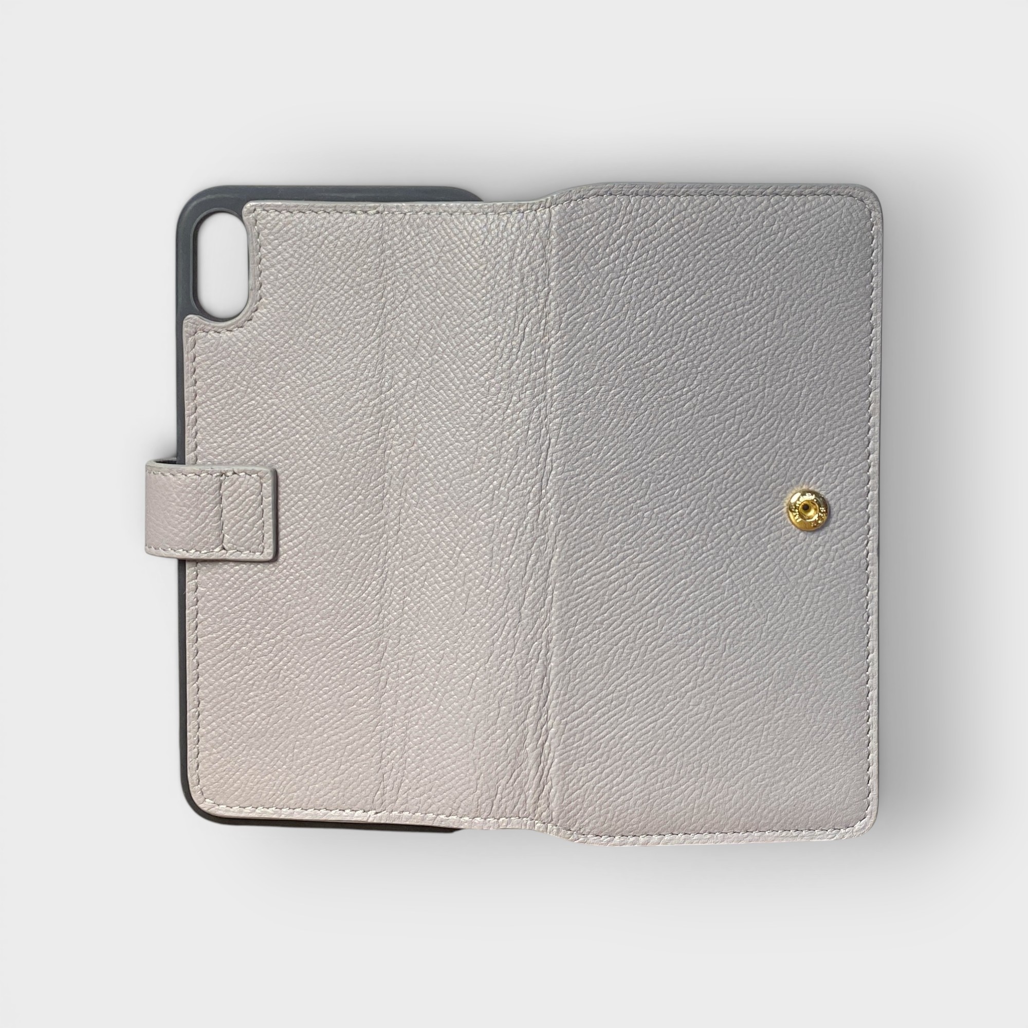 LS1541 - Bao da thủ công viền đen Flip - Epsom - E17 Xám - XS Max