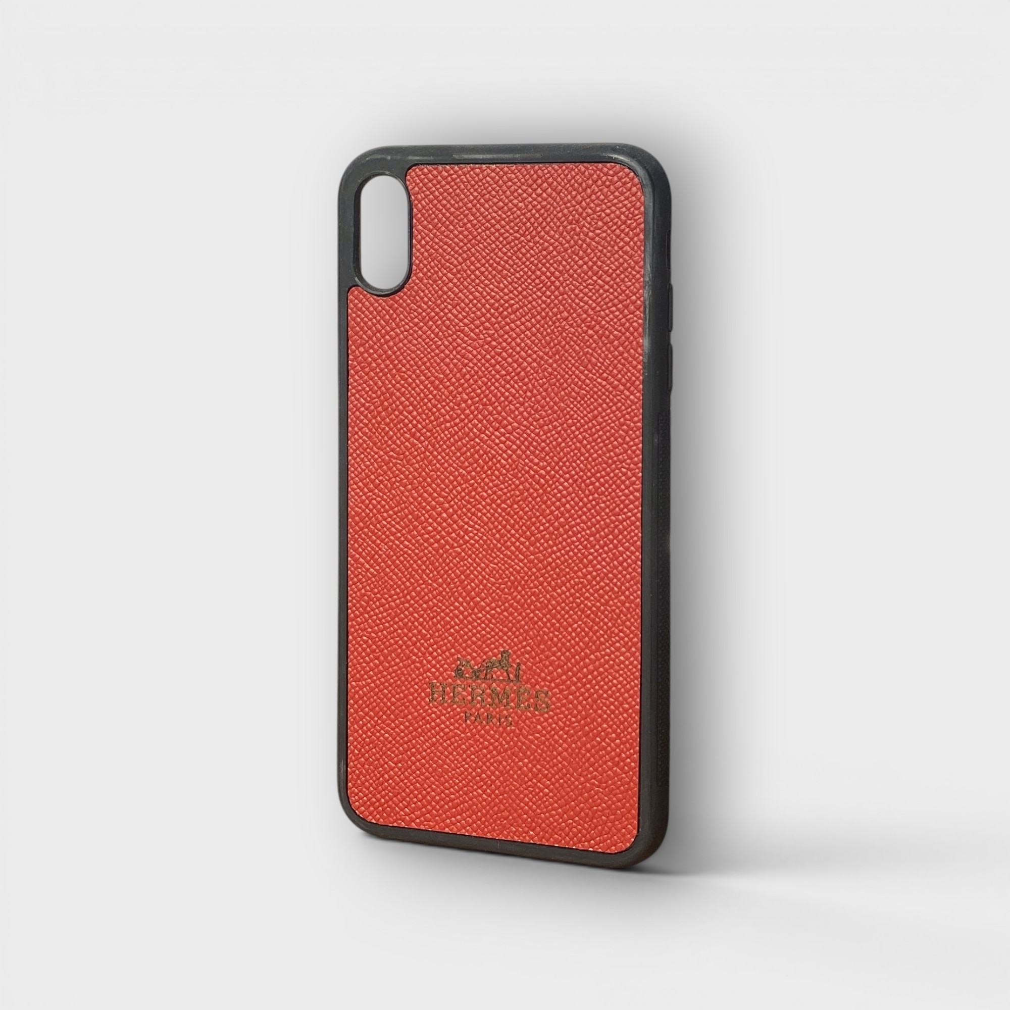 LS1543 - Ốp da thủ công viền đen khắc Hermes - Epsom - E9 Đỏ đô - XS Max