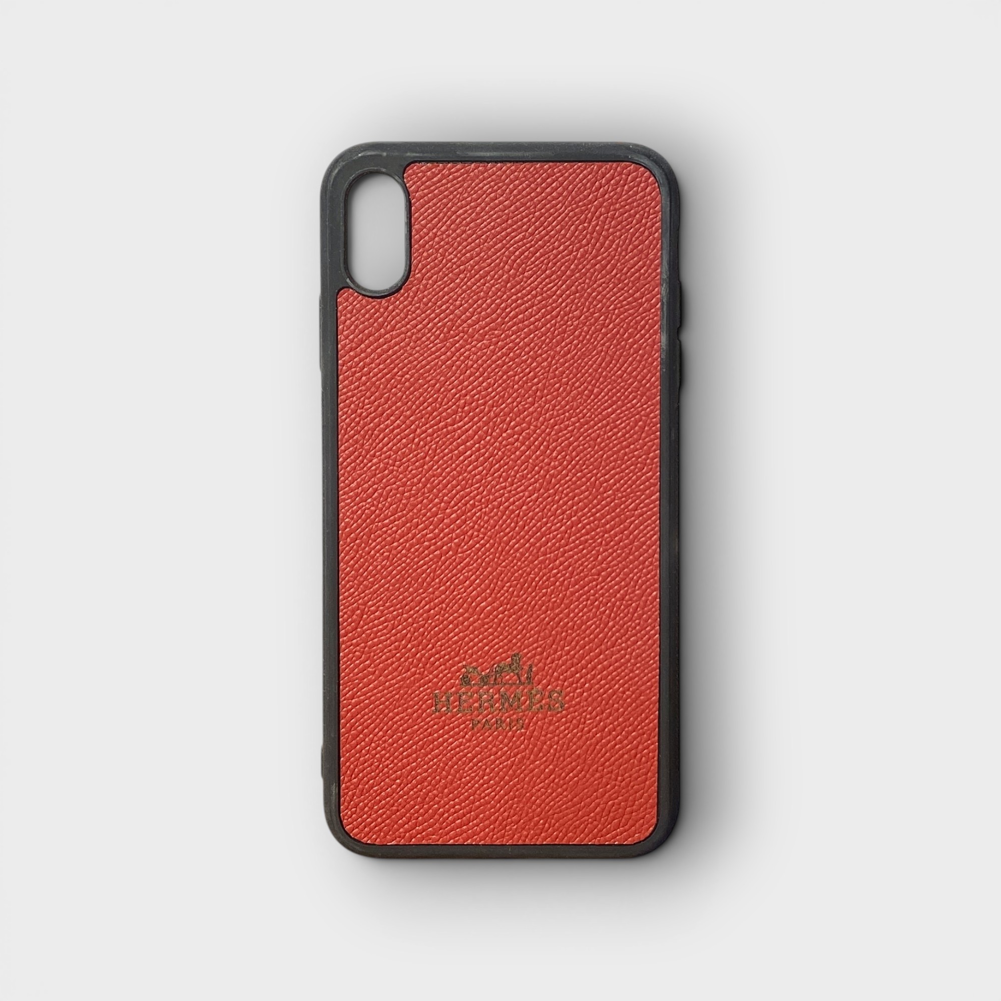 LS1543 - Ốp da thủ công viền đen khắc Hermes - Epsom - E9 Đỏ đô - XS Max