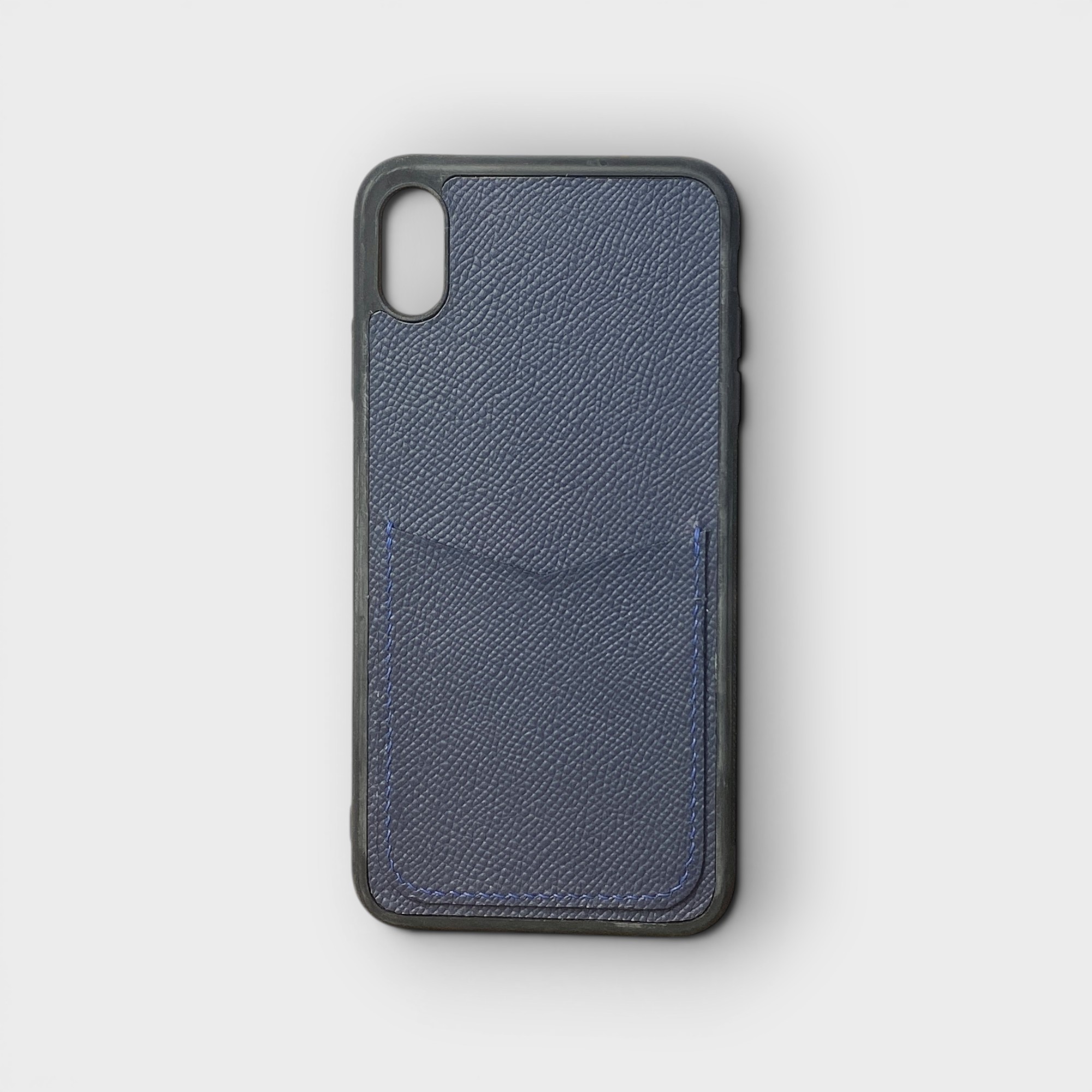 LS1544 - Ốp da thủ công viền đen khe thẻ dọc - Epsom - E3 Xanh navy - XS Max