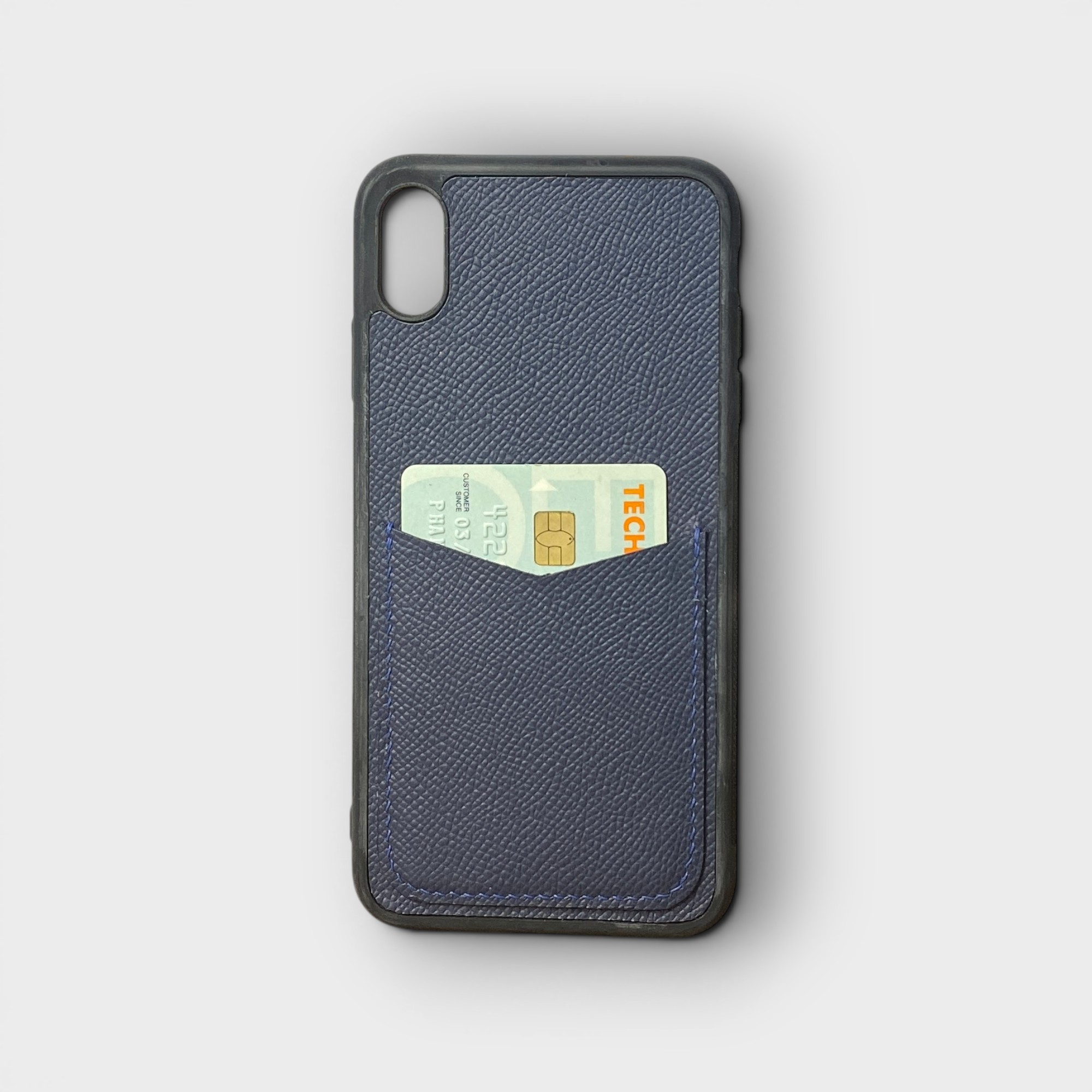 LS1544 - Ốp da thủ công viền đen khe thẻ dọc - Epsom - E3 Xanh navy - XS Max