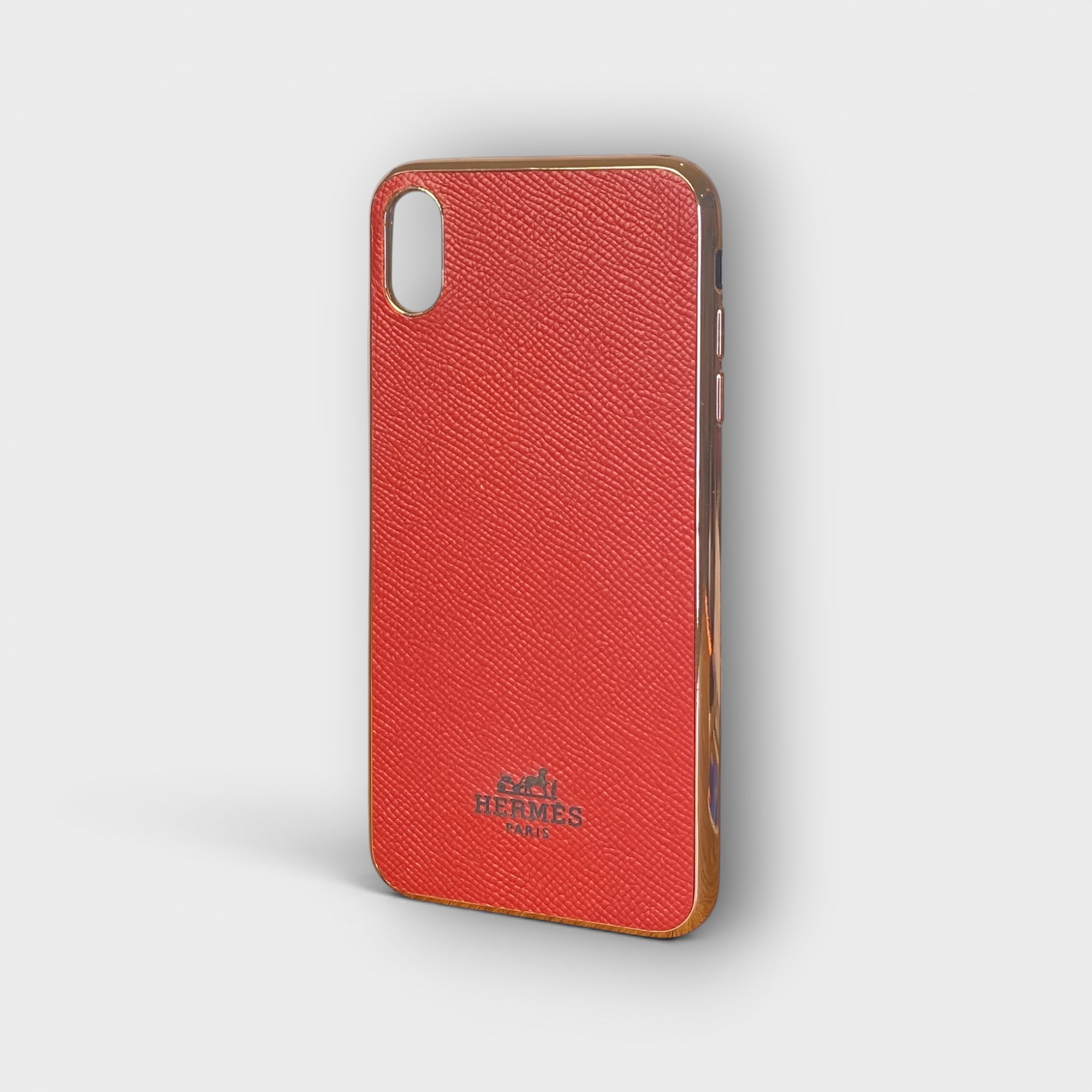 LS1549 - Ốp da thủ công viền gold khắc Hermes - Epsom - E9 Đỏ đô - XS Max