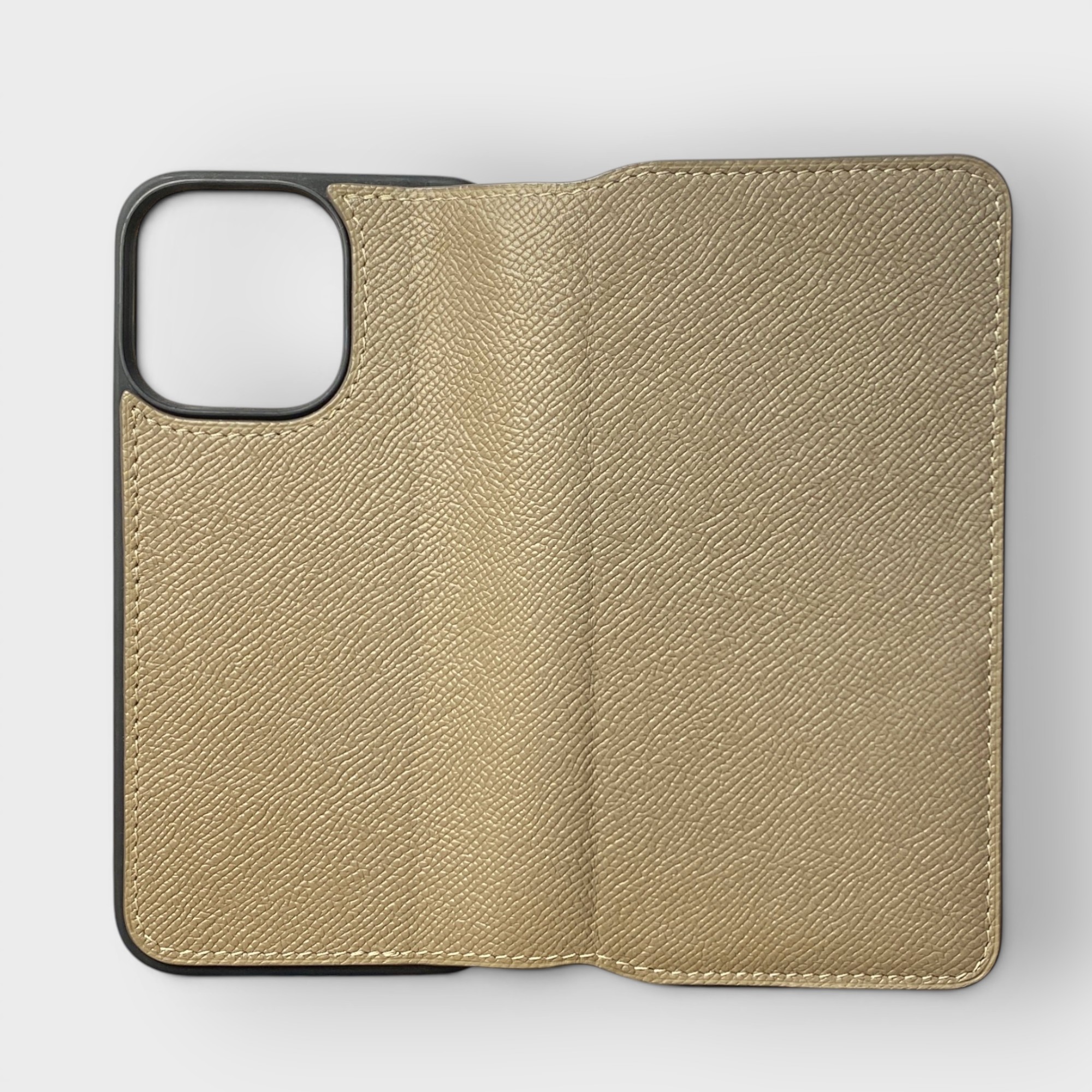 LS1593 - Bao da thủ công viền đen Flip - Epsom - E15 Nâu tây - 14 Promax