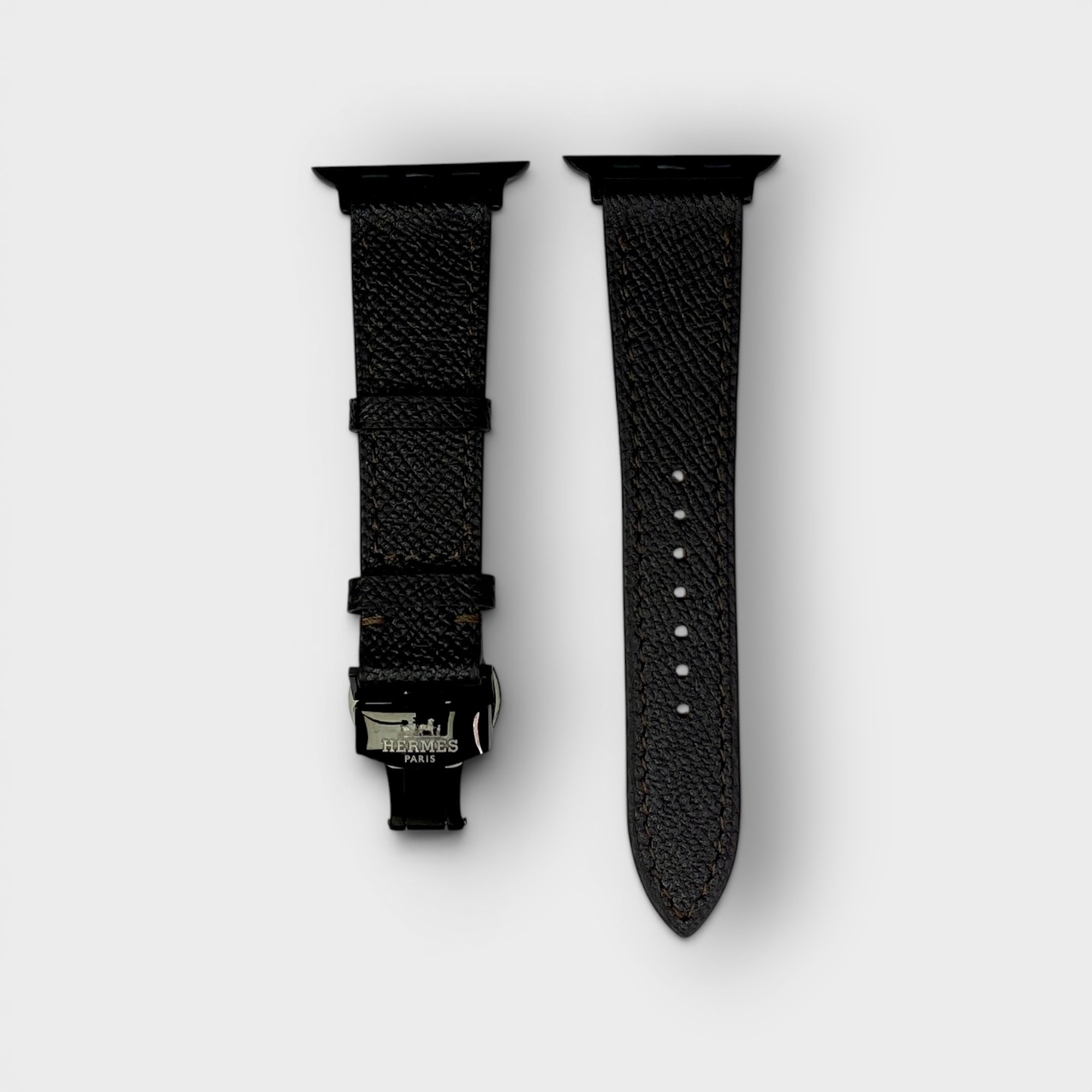 LS1597 - Dây da thủ công - Epsom - E2 Nâu cafe - Khoá Bướm Đen - 42/44/45/46/49mm