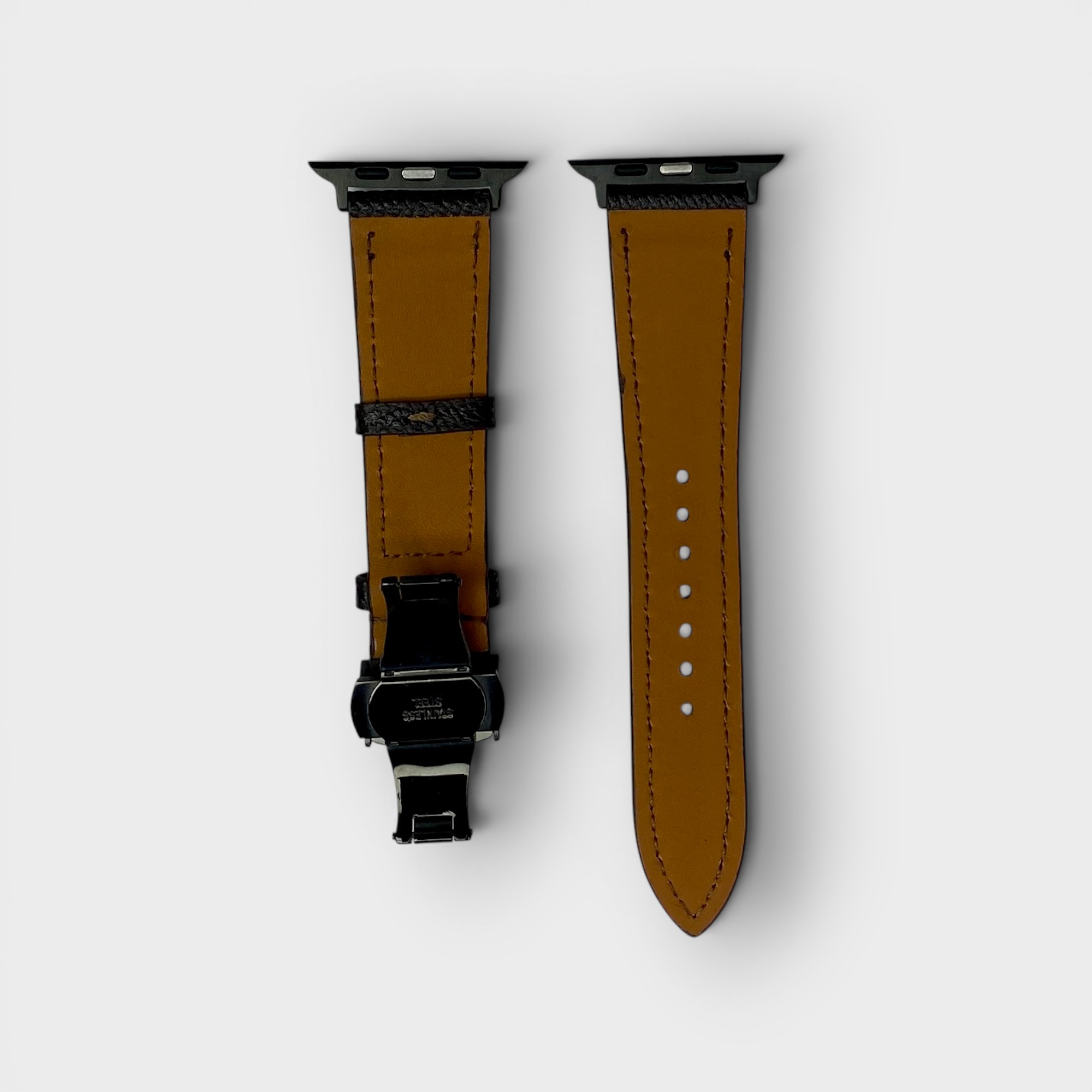 LS1597 - Dây da thủ công - Epsom - E2 Nâu cafe - Khoá Bướm Đen - 42/44/45/46/49mm