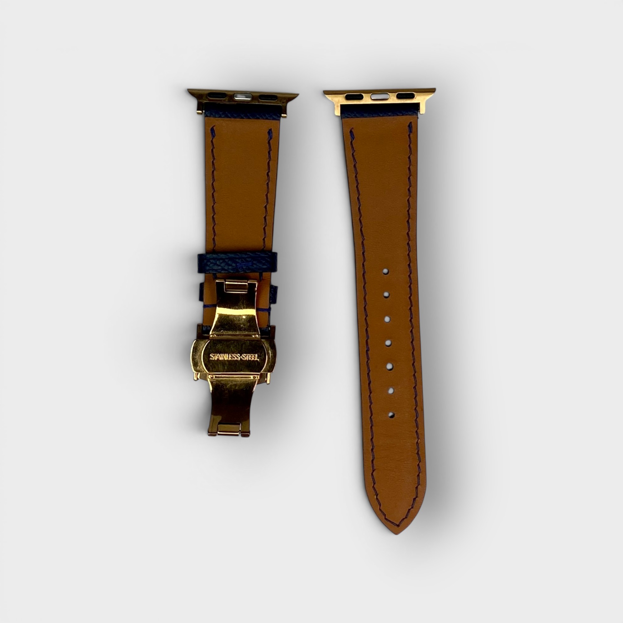 LS1601 - Dây da thủ công - Epsom - E3 Xanh navy - Khoá Bướm Vàng hồng - 38/40/41mm
