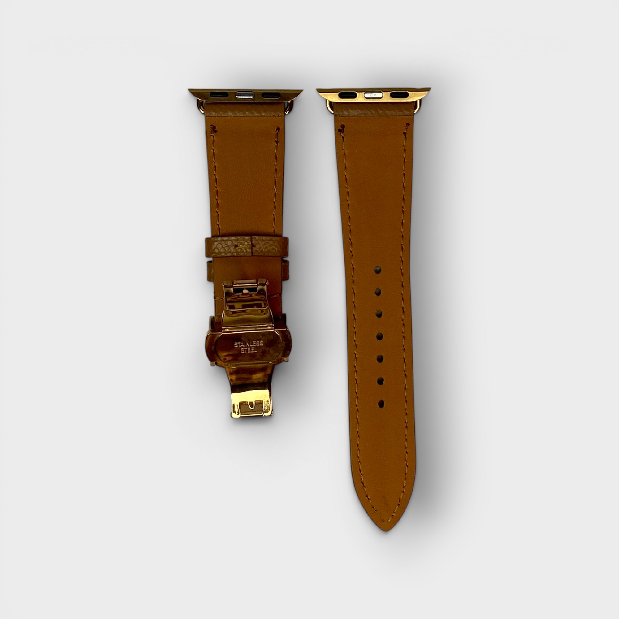 LS1605 - Dây da thủ công - Epsom - E16 Nâu bò - Khoá Bướm Vàng hồng - 38/40/41mm