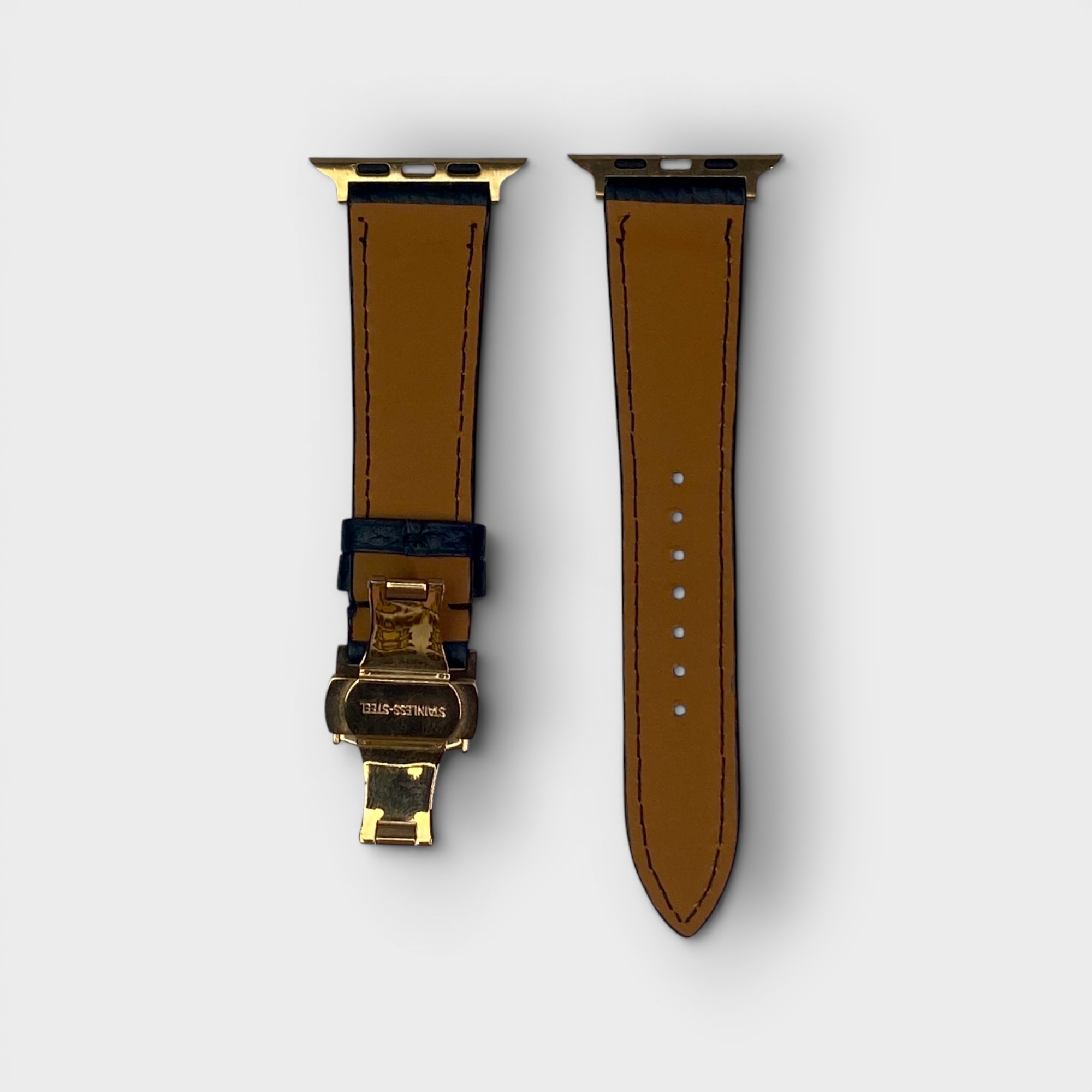 LS1610 - Dây da thủ công - Togo - TG1 Đen - Khoá Bướm Vàng hồng - 42/44/45/46/49mm