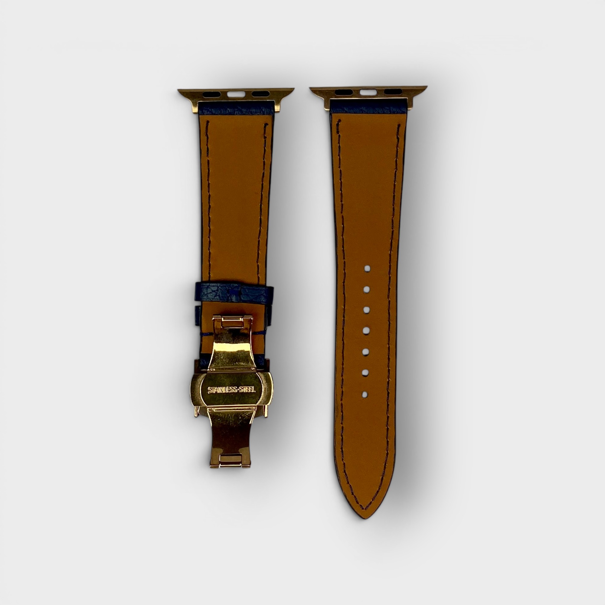 LS1611 - Dây da thủ công - Togo - TG4 Xanh navy - Khoá Bướm Vàng hồng - 42/44/45/46/49mm