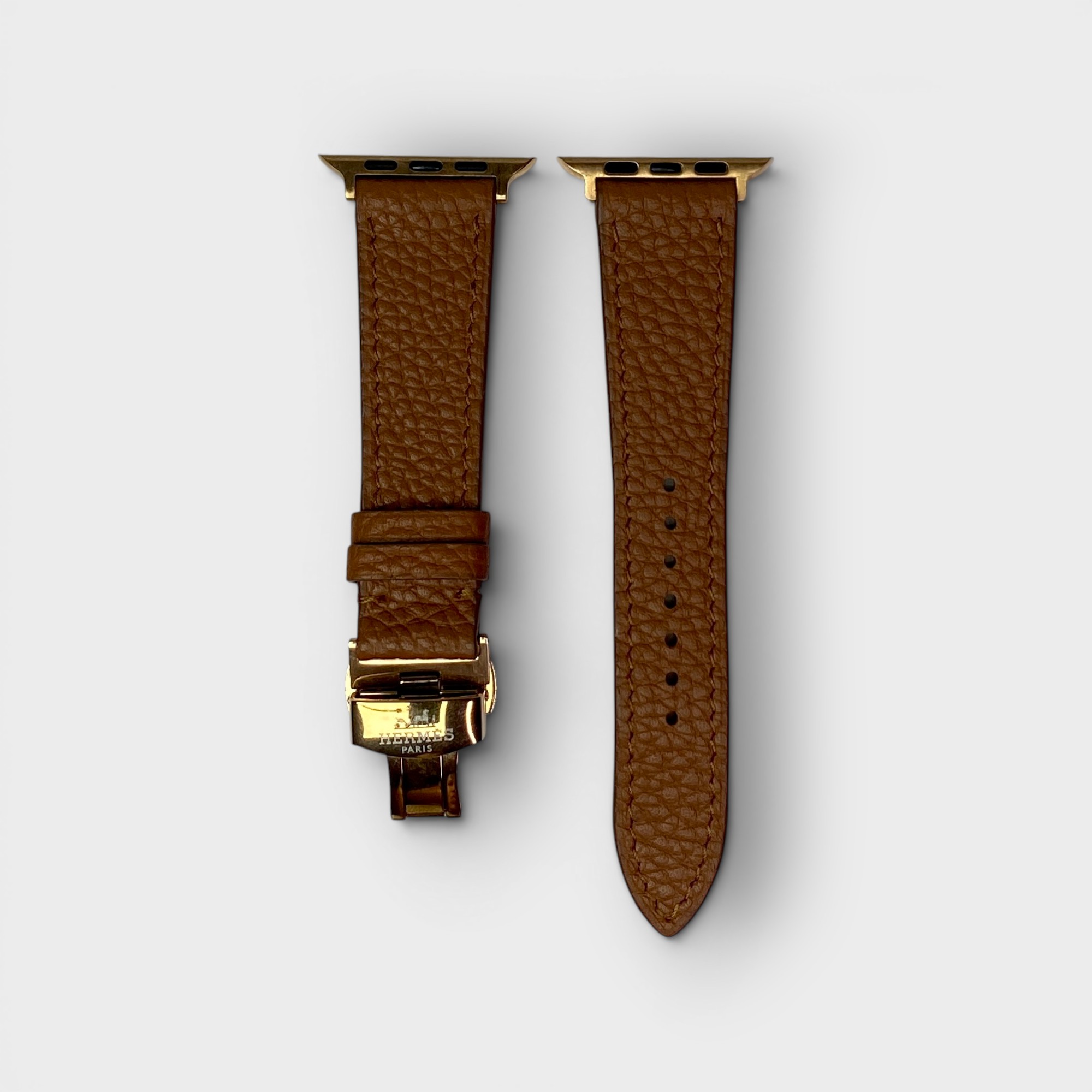 LS1612 - Dây da thủ công - Togo - TG3 Nâu bò - Khoá Bướm Vàng hồng - 42/44/45/46/49mm