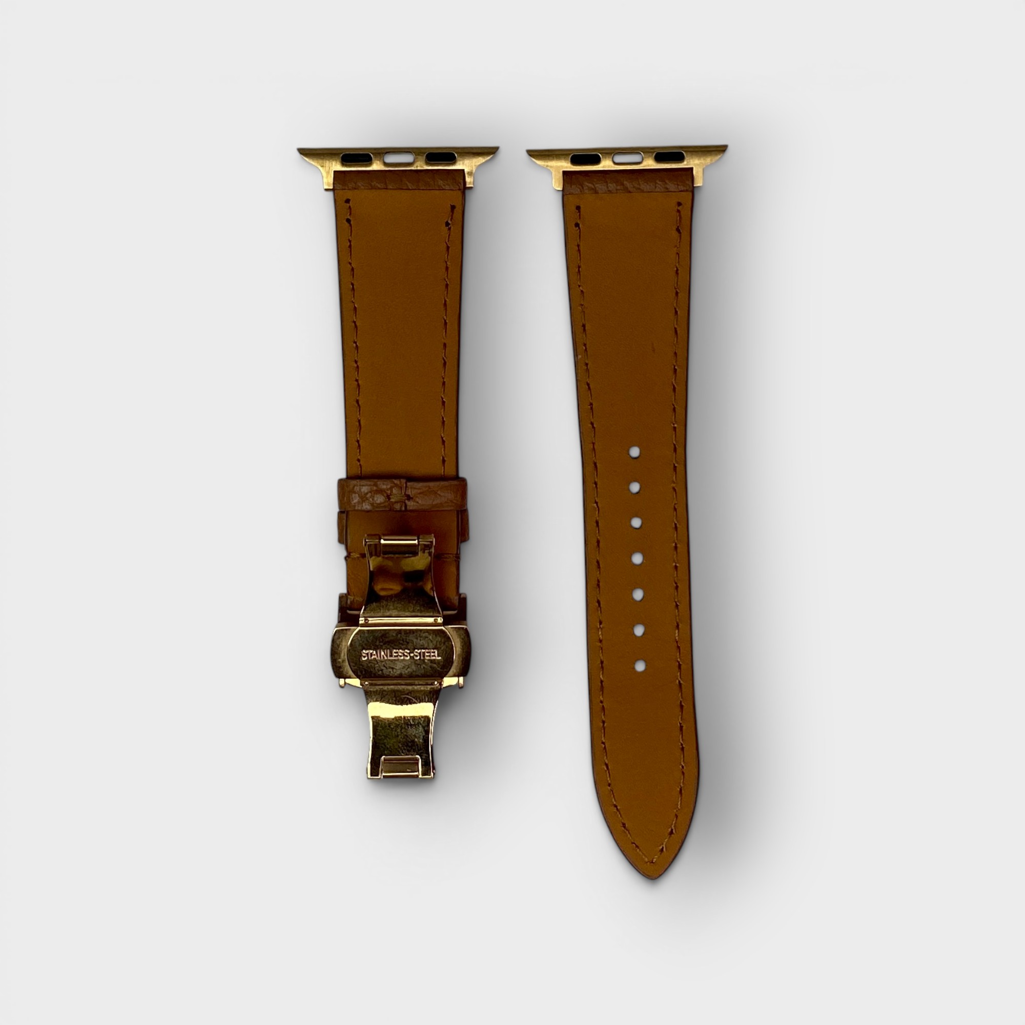 LS1612 - Dây da thủ công - Togo - TG3 Nâu bò - Khoá Bướm Vàng hồng - 42/44/45/46/49mm