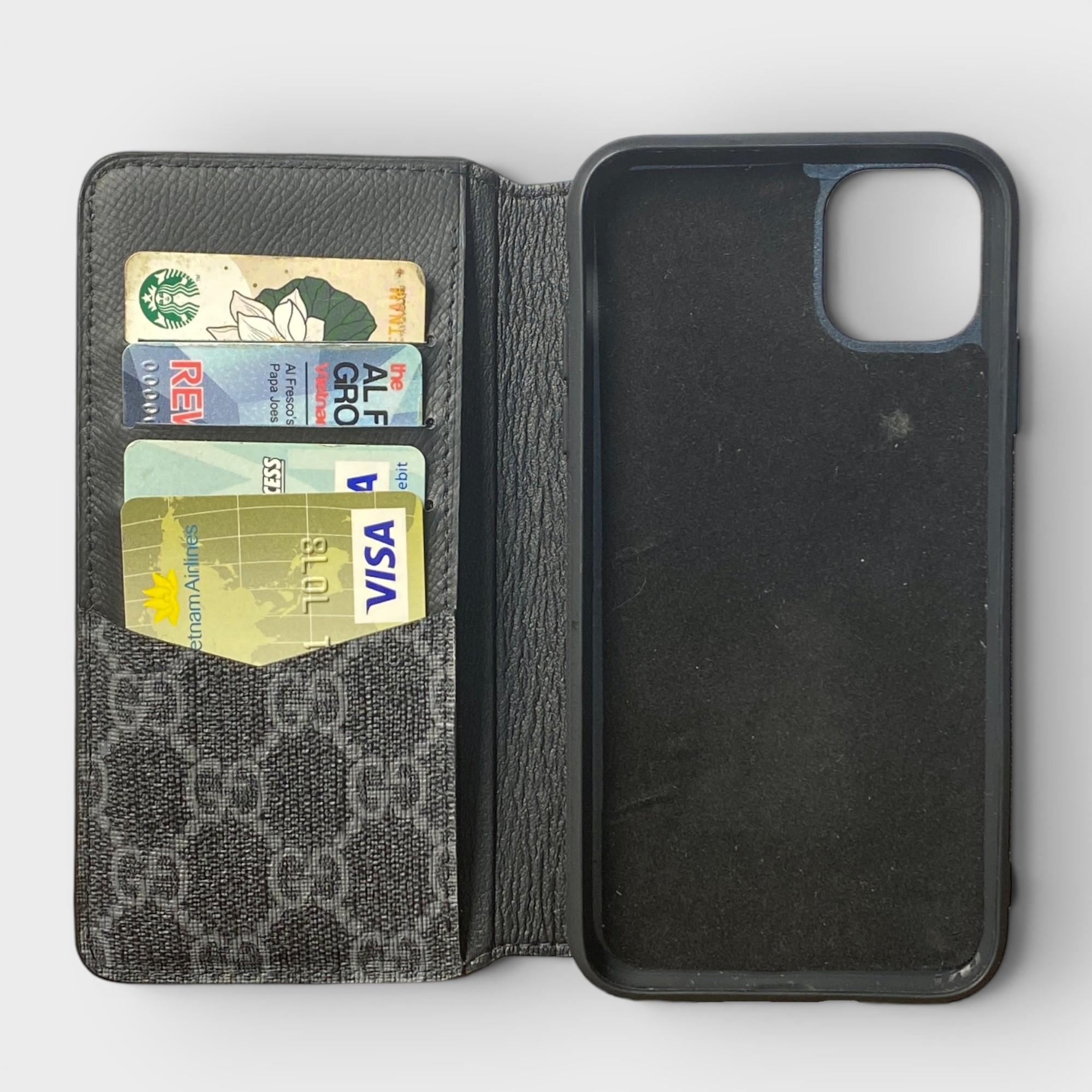 LS1656 - Bao da thủ công viền đen Flip - Gucci - Gucci Đen - 11