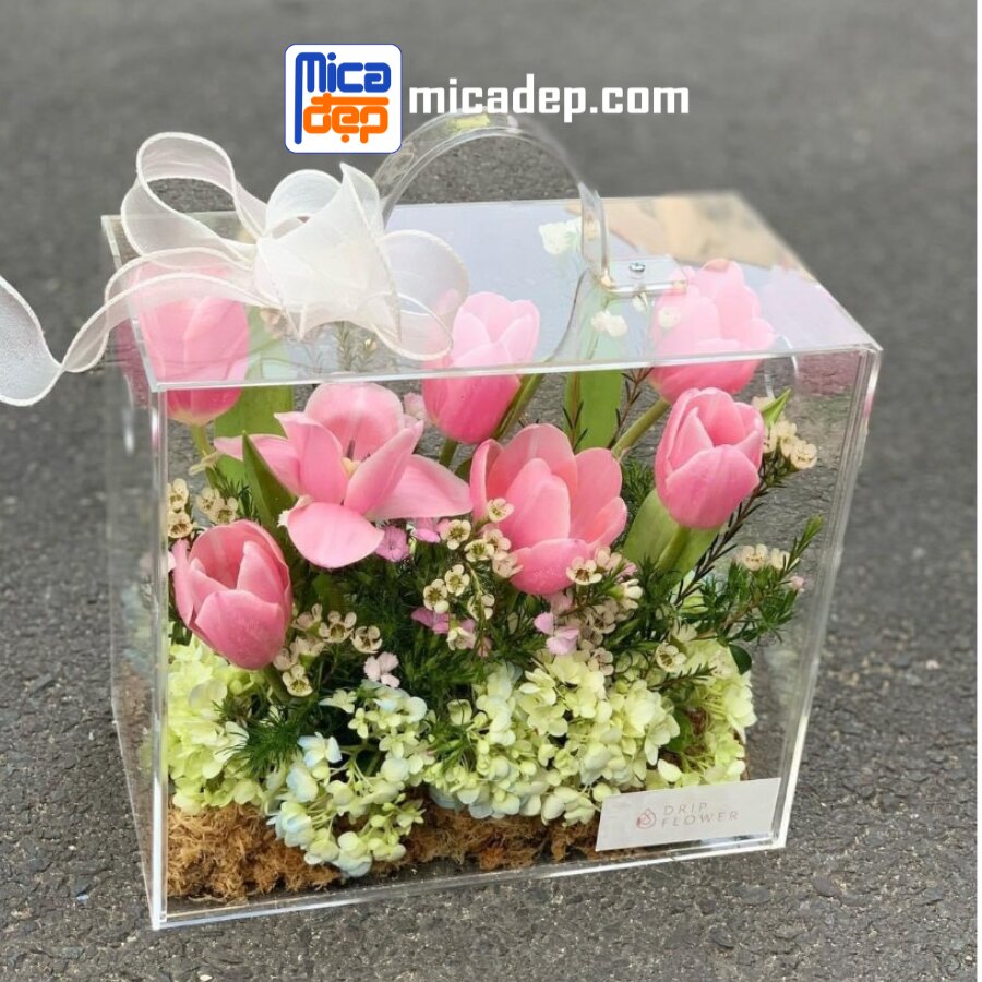 Hộp mica trong suốt cắm hoa có độ bền cao