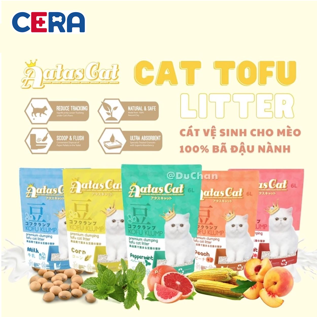 Cát Đậu Nành Cho Mèo Aatas Cat - Tofu Cat Litter 6L (2.5 Kg)