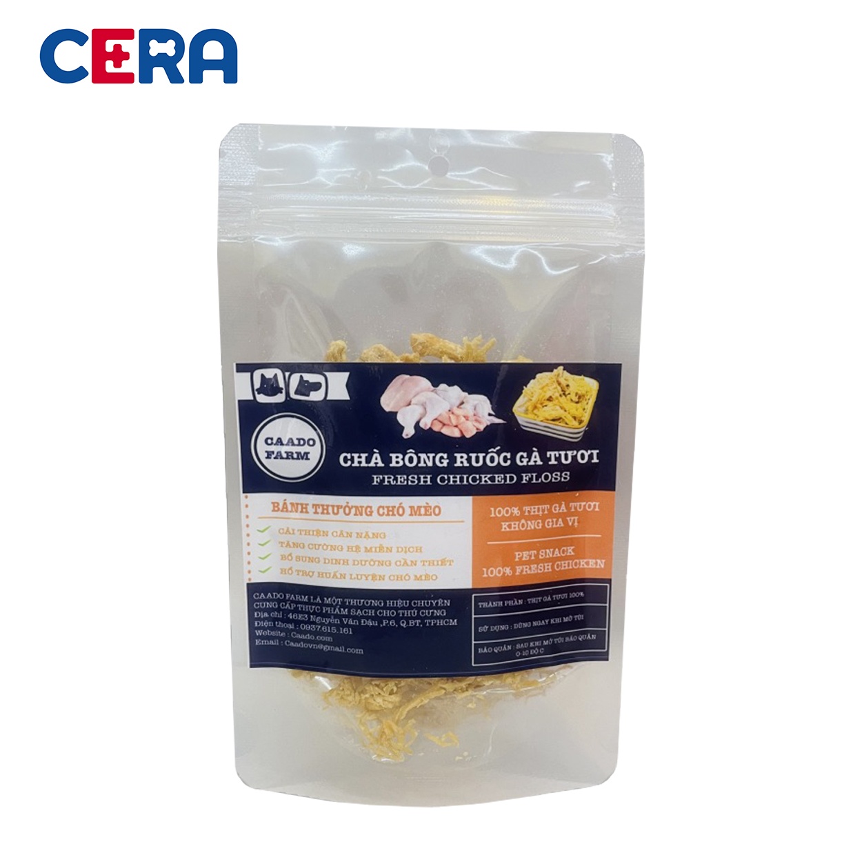 Bánh Thưởng Caado - Snack Chà Bông Ruốc Gà Tươi Không Gia Vị Cho Chó Mèo 50g