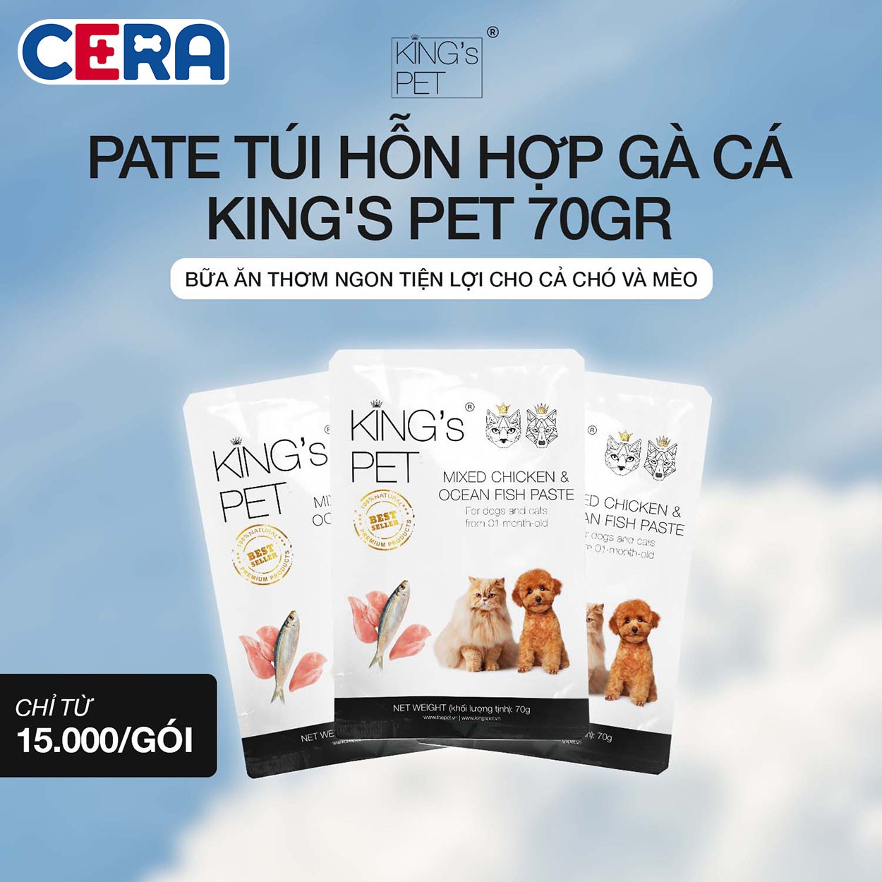 Pate Hỗn Hợp Gà Cá Cho Chó Mèo - King Pet 70g