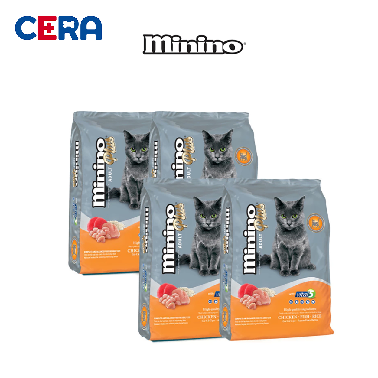 Thức Ăn Hạt Cho Mèo Gà - Cá - Gạo - Minino Plus 350g