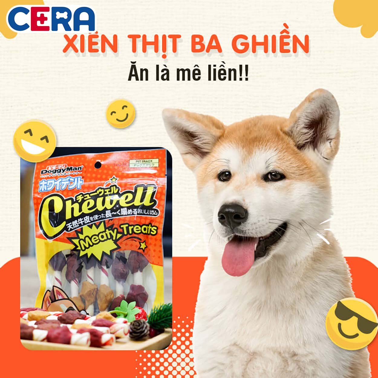 Snack - Bánh Thưởng Xiên Thịt Ba Ghiền - Que Da Bò Cuốn Thịt Vị Gà - Vịt - Gan 6 cây