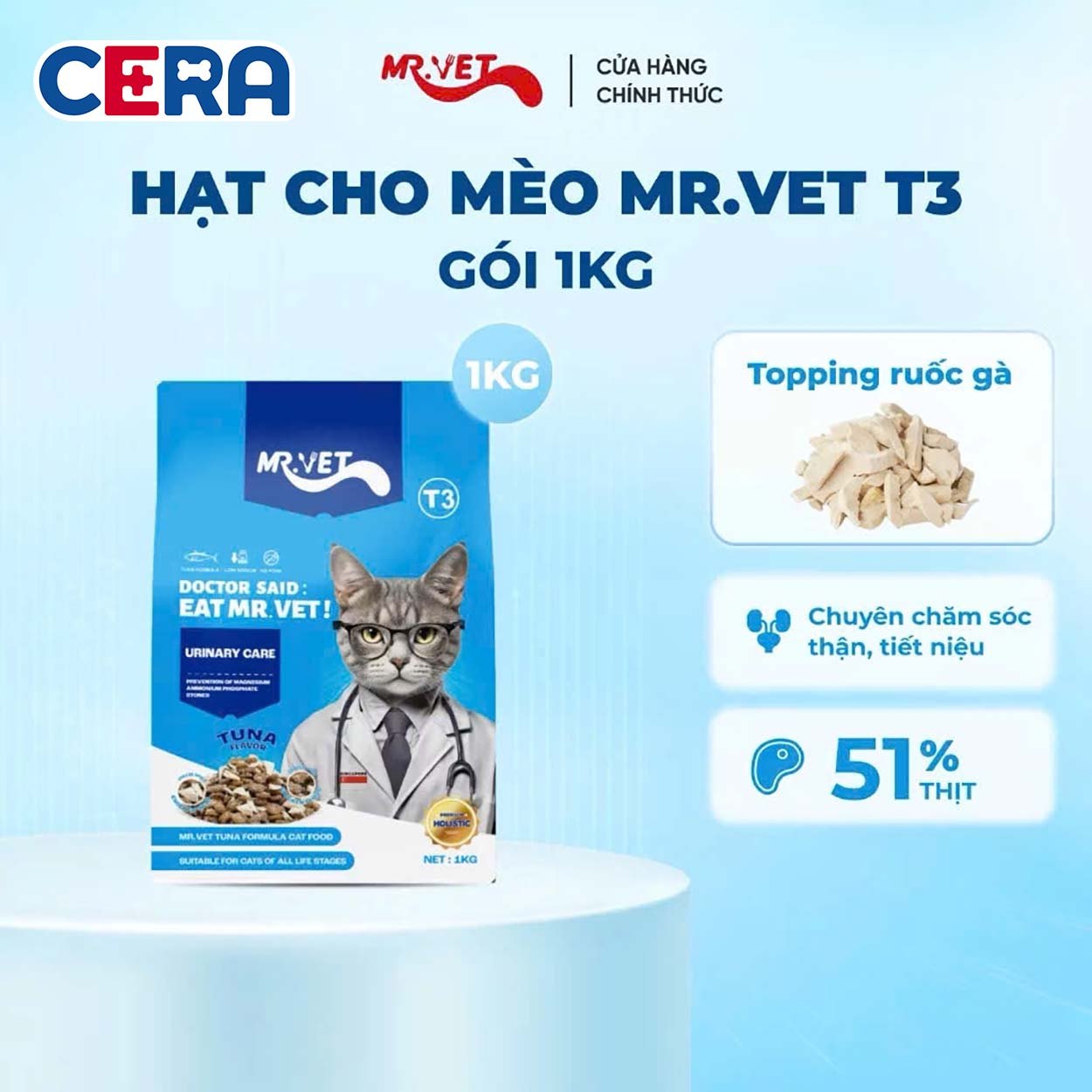 Thức Ăn Hạt Nhiều Topping Chức Năng Hổ Trợ Tiết Niệu Cho Mèo Vị Hải Sản - Mr Vet Urinary 1 Kg Tuna