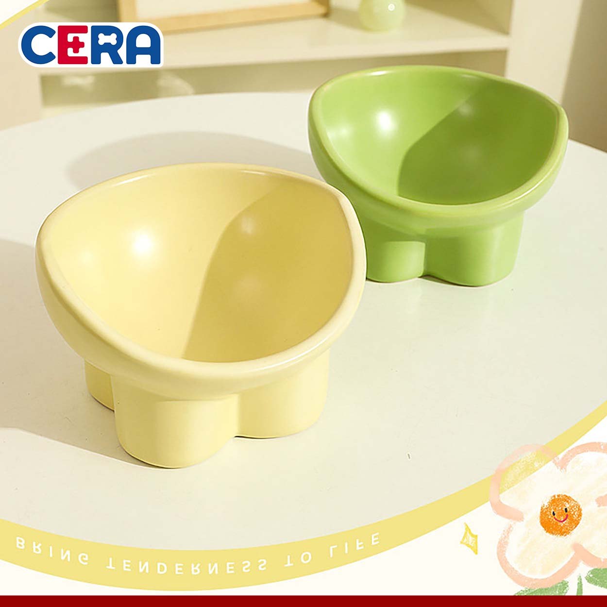 Bát Ăn Sứ Phong Cách Hàn Quốc Cho Chó Mèo - Bát Ăn 017 (14.5*14.5*8.5cm)