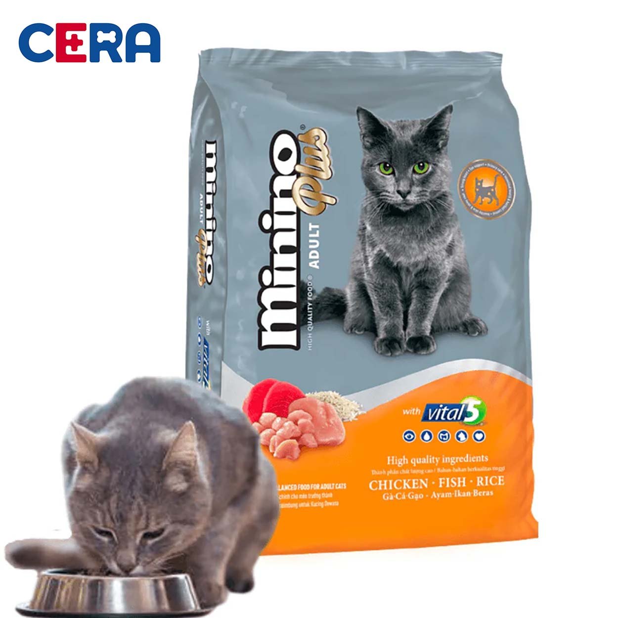 Thức Ăn Hạt Cho Mèo Lớn Gà - Cá - Gạo - Minino Plus Adult
