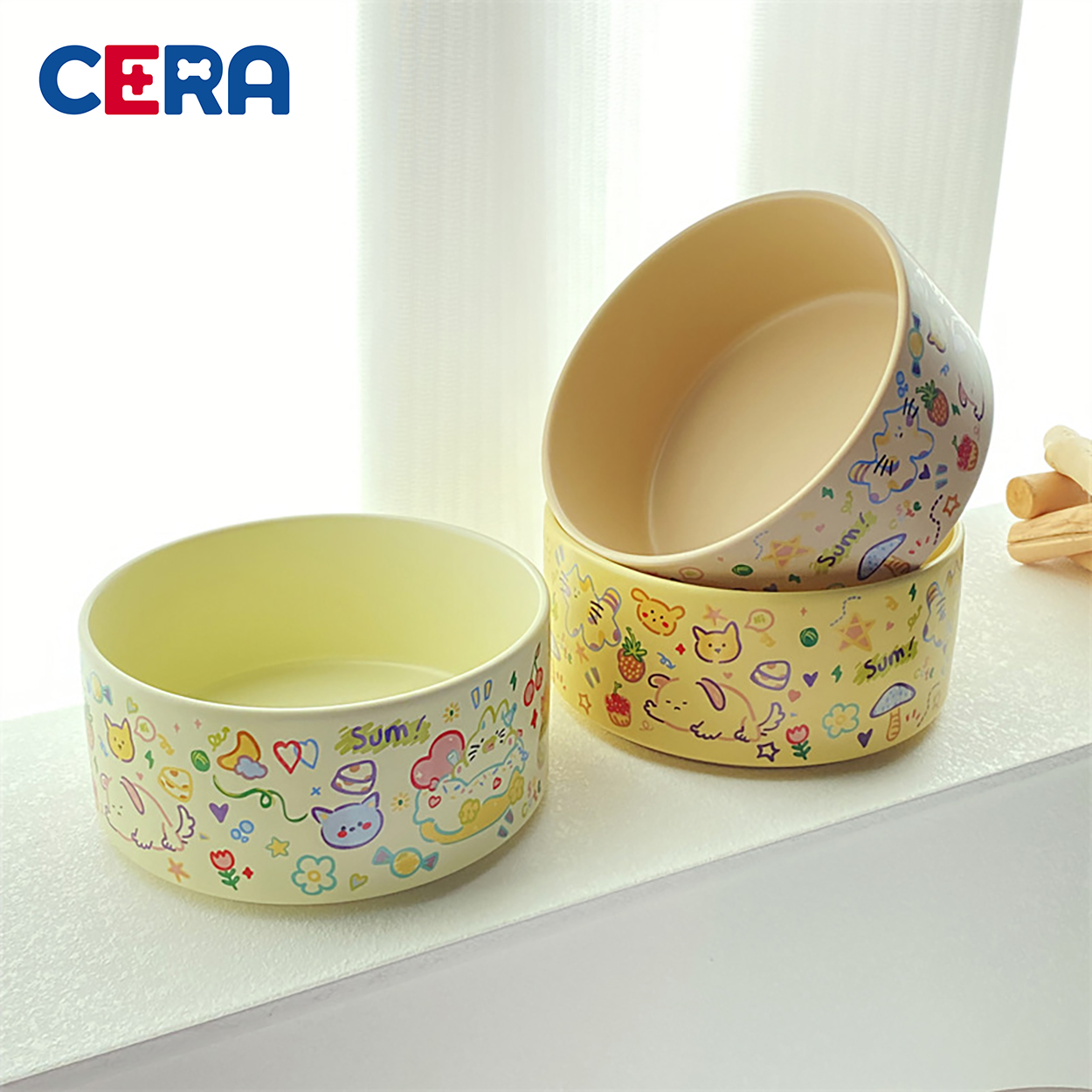 Bát Ăn Sứ Cho Thú Cưng Họa Tiết Graffiti - BA012 (12.8cmx5cm) 400ml