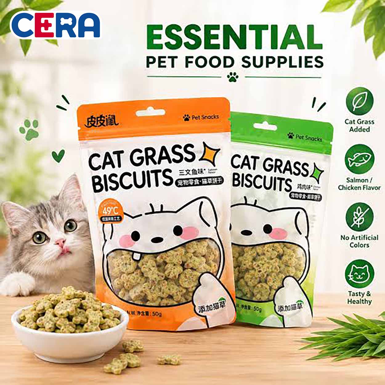 Snack - Bánh Quy Thưởng Cho Mèo Hình Cá - Cat Grass Biscuits 50g