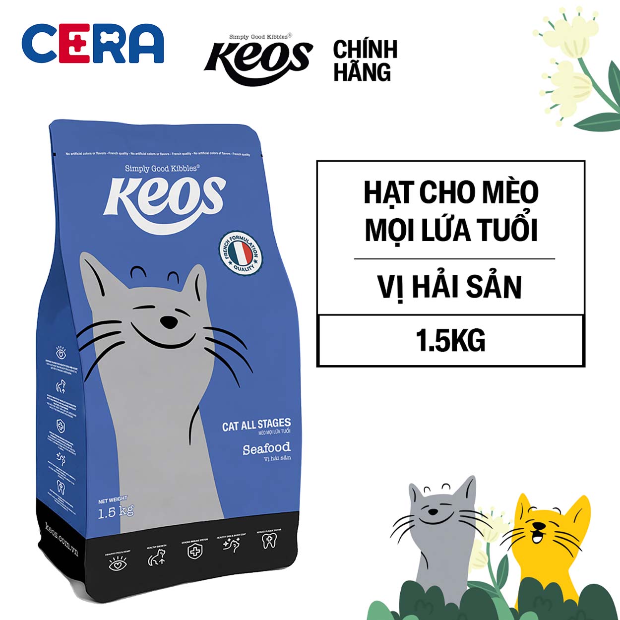 Thức Ăn Hạt Dinh Dưỡng Cho Mèo Mọi Lứa Tuổi - KEOS+ - 1.5 KG