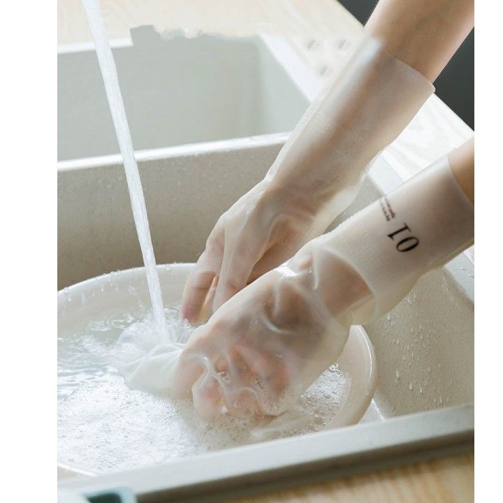 Găng Tay Cao Su Siêu Dai Làm Bếp Làm Vườn Căt Không Đứt (mẫu trắng nai) - Size S