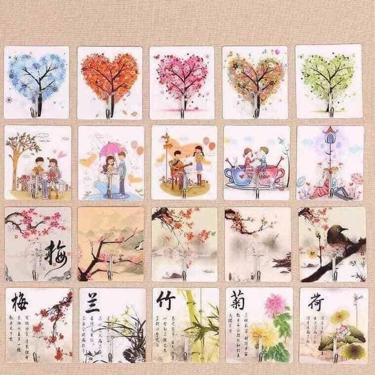 Set 10 móc dán tường siêu dính in hình 3D độc đáo