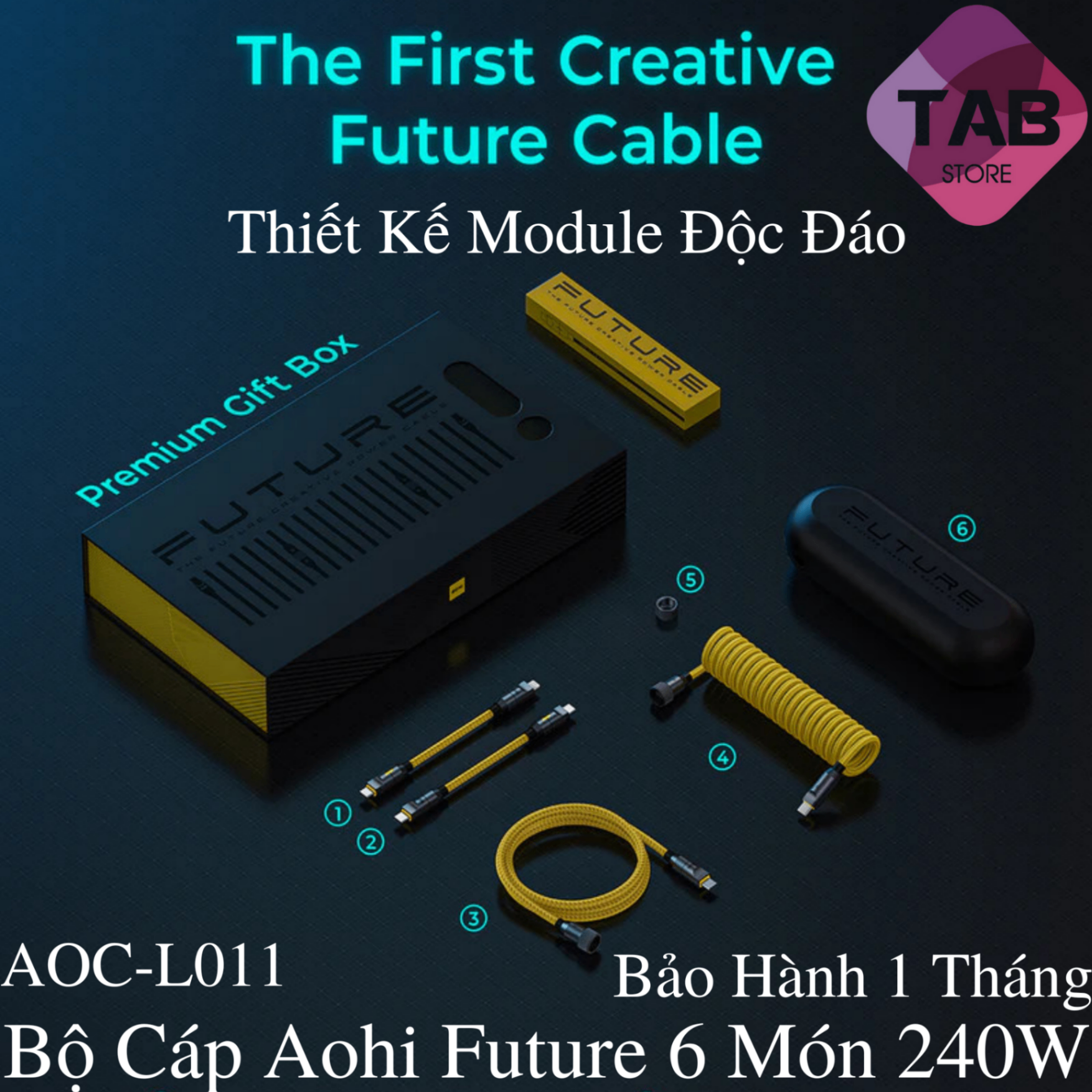 Bộ Cáp Aohi Future 6 Món Dạng Module 240w PD3.1 - Bảo Hành 1 Tháng (AOC-L011)