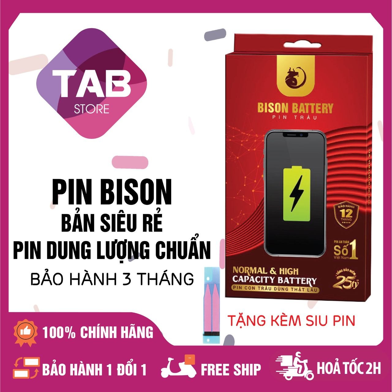Pin Bison - Pin IPhone Dung Lượng Chuẩn - Bảo hành 12 tháng