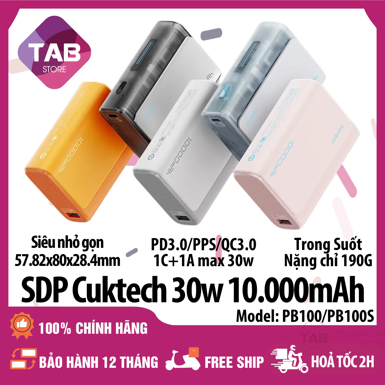 Sạc Dự Phòng Cuktech PB100s PB100 10000mAh 1C1A 30w PD3.0/PPS/QC3.0 QC - Bảo Hành 18 Tháng